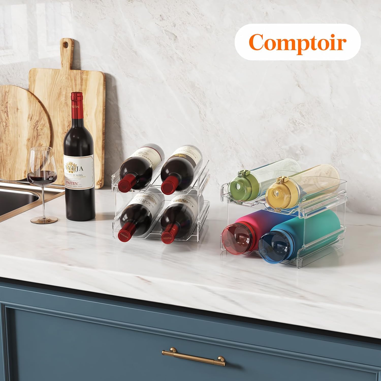 Lifewit - Casier à vin empilable, lot de 3, 12 bouteilles, plastique transparent