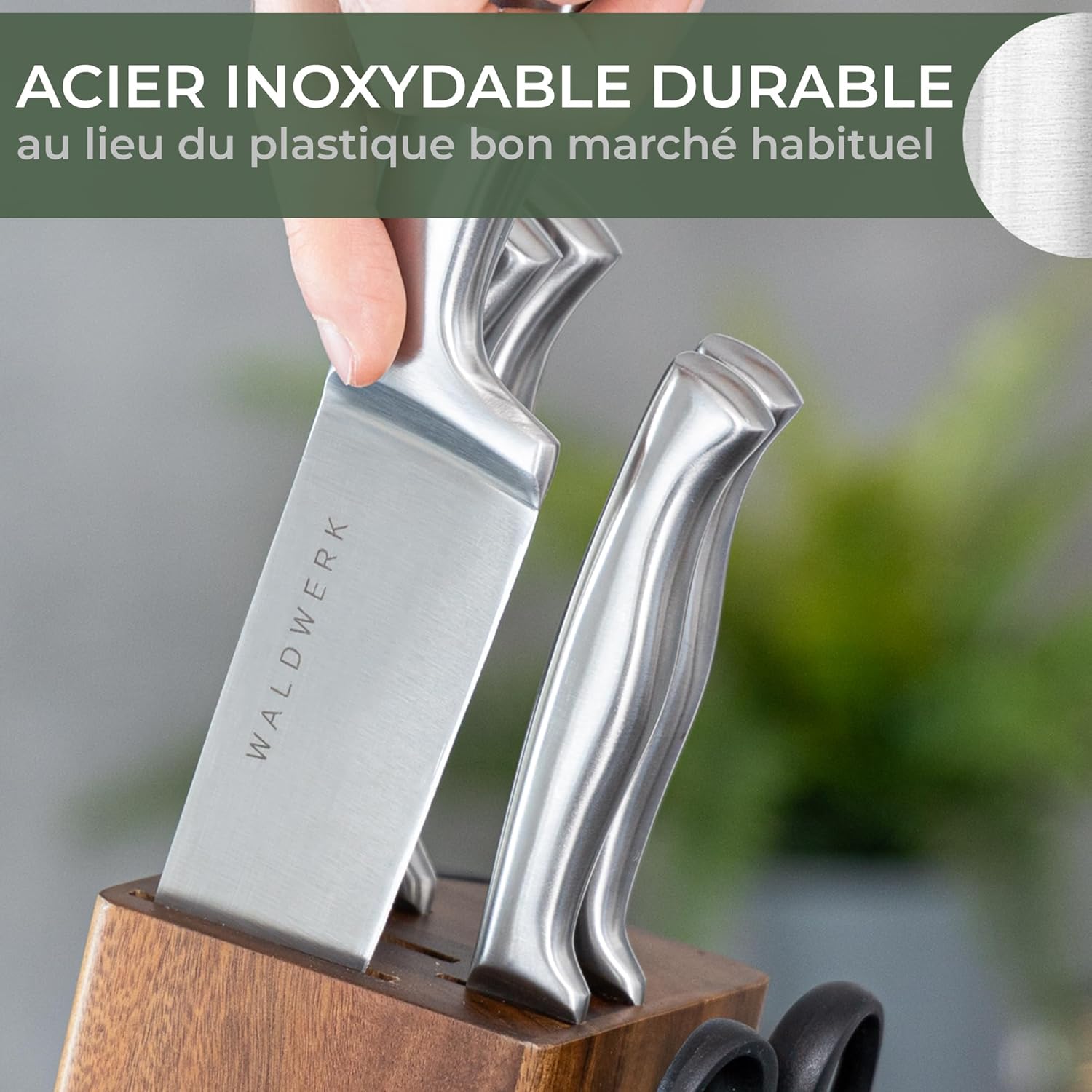 WALDWERK - Bloc couteaux cuisine 7pcs - aiguisoir intégré, support