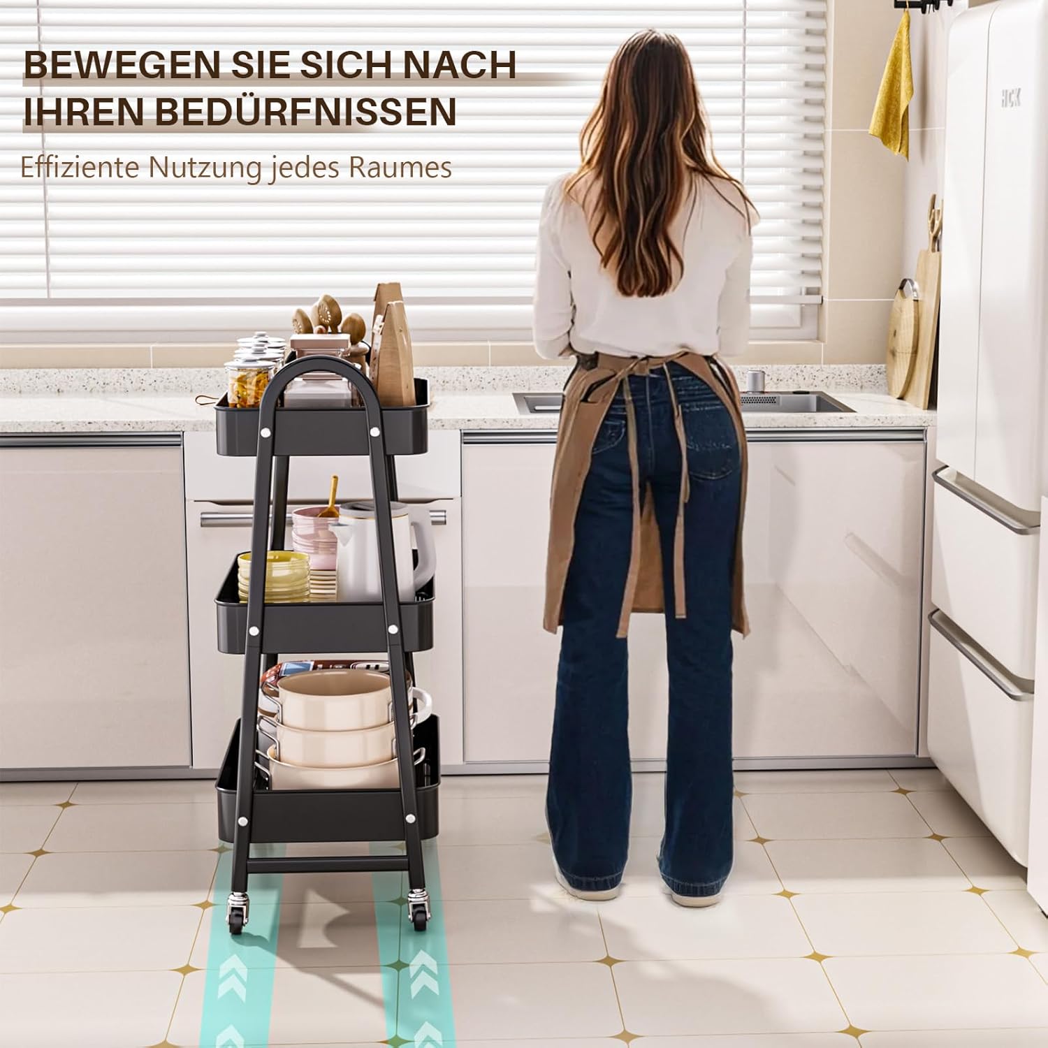 Chariot de cuisine 3 niveaux - noir - roulettes verrouillables, rangement multi-usages