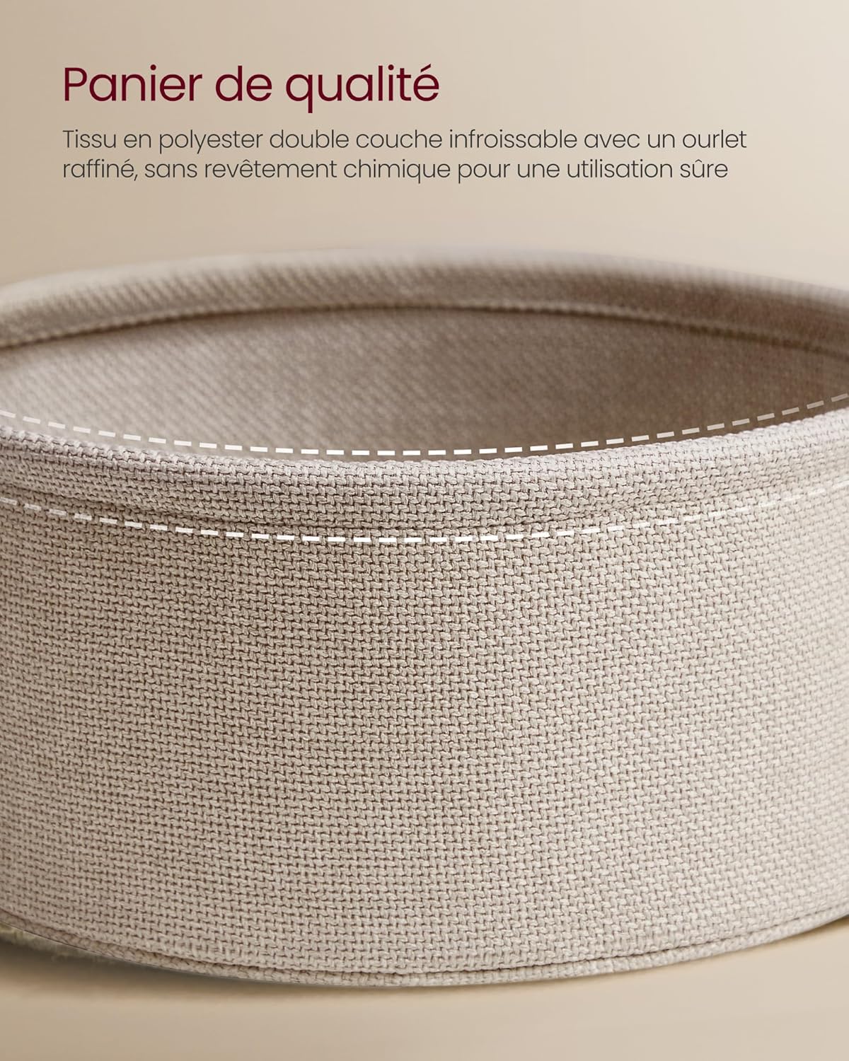 VASAGLE - Table basse ronde LET223W10 - compacte, panier tissu, blanc mat, marron, moderne, salon/chambre