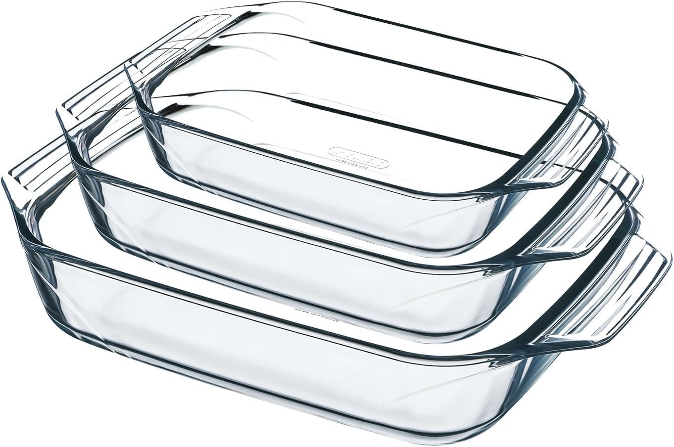 Pyrex - Lot de 3 Plats à Four - Rectangulaire - Larges poignées - Format Familial - Verre Borosilicate - Extrême Résistance - Made in France