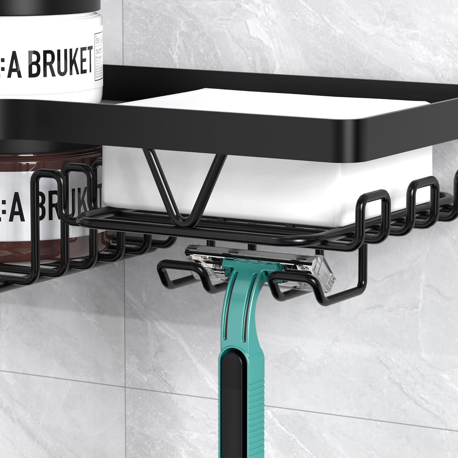 Etagere douche - 3 pièces, angle, sans perçage, noir, rangement optimisé