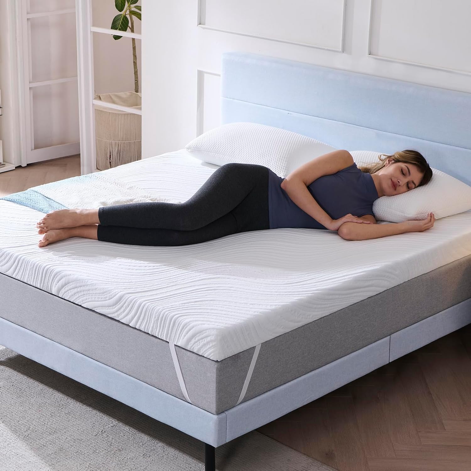 Surmatelas - mousse mémoire gel 180x200x7,5cm, housse lavable, antidérapant