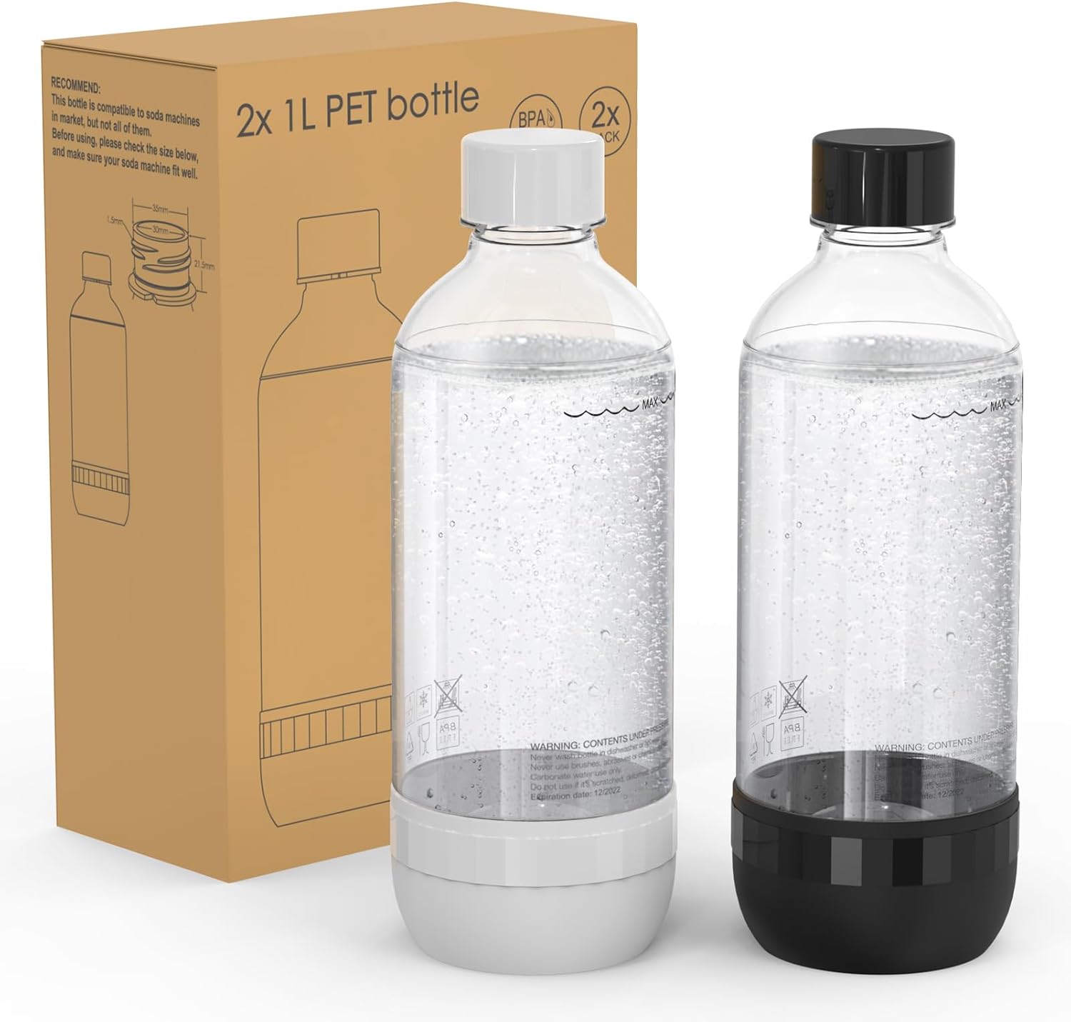 Mycket - bouteilles soda réutilisables 1L - PET sans BPA, 2 couleurs