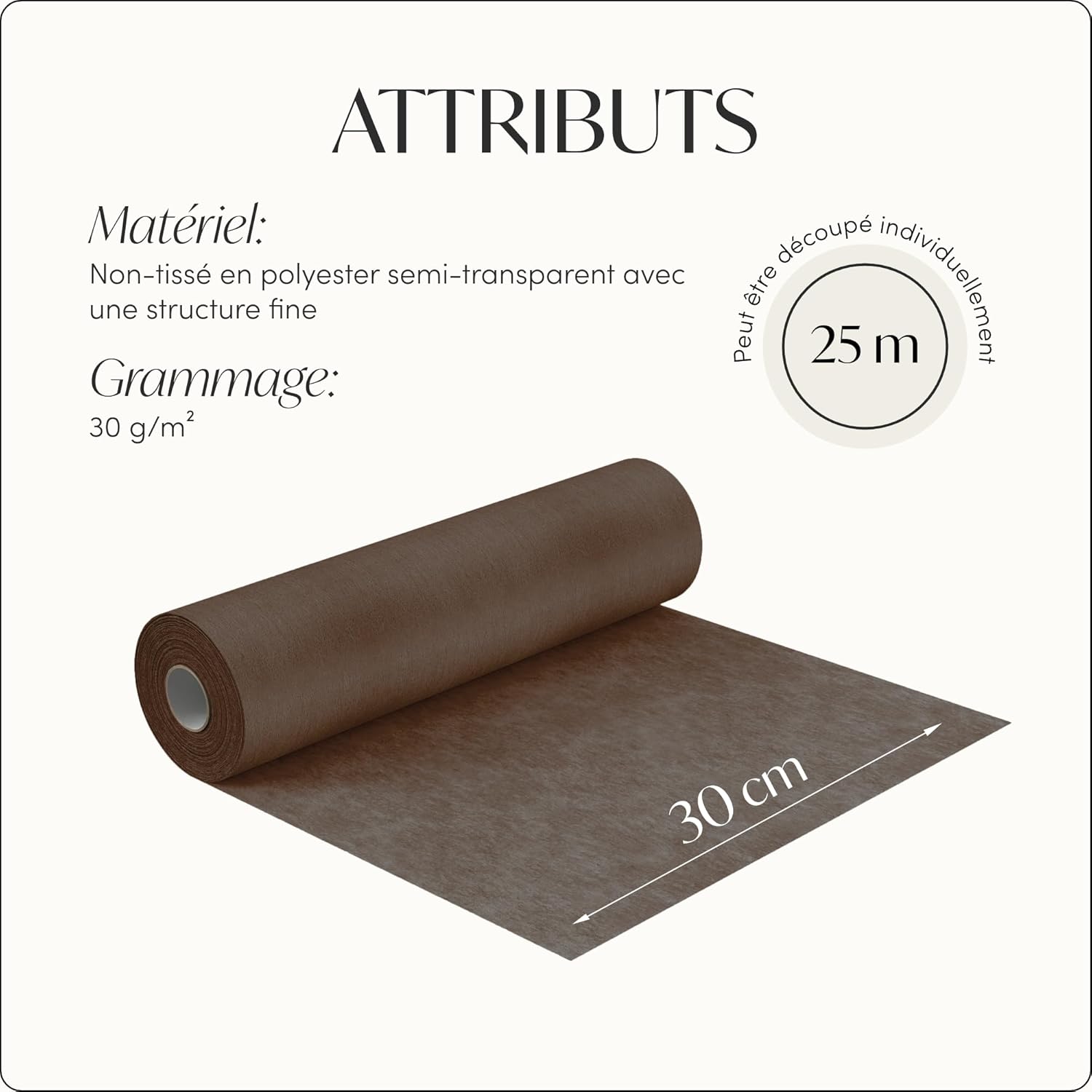 100% Mosel - Vlies Chemin de table - 30x2500cm - non tissé, marron chocolat, décoration élégante