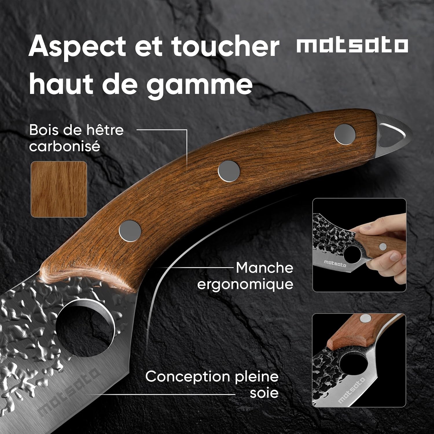 Matsato - Set professionnel 3 pièces - lames acier, poignée bois