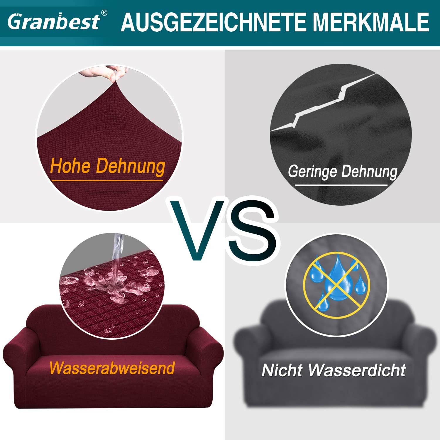 Granbest - housse canapé stretch 3 places - imperméable, antidérapante, bordeaux