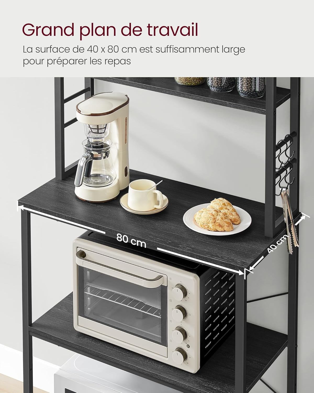 VASAGLE - étagère cuisine industrielle 40x80x167cm 6 niveaux 6 crochets KKS019B22