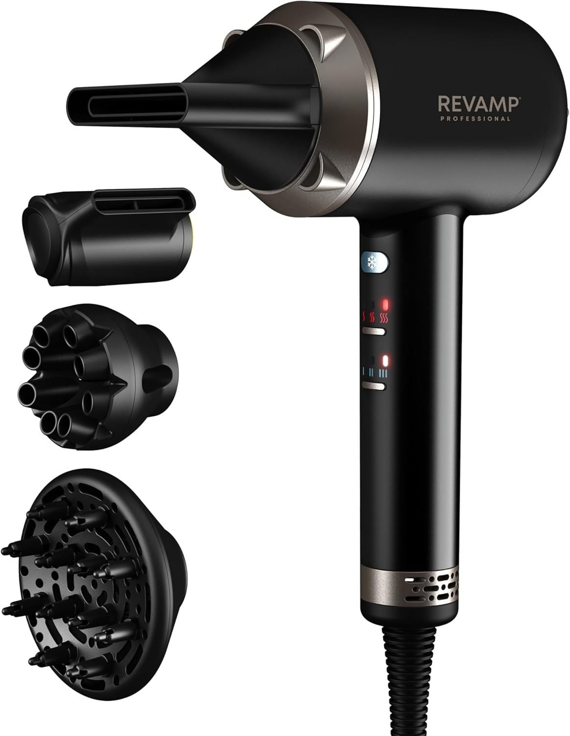 Revamp - Enigma Precision - léger, silencieux, séchage rapide, 4 embouts magnétiques