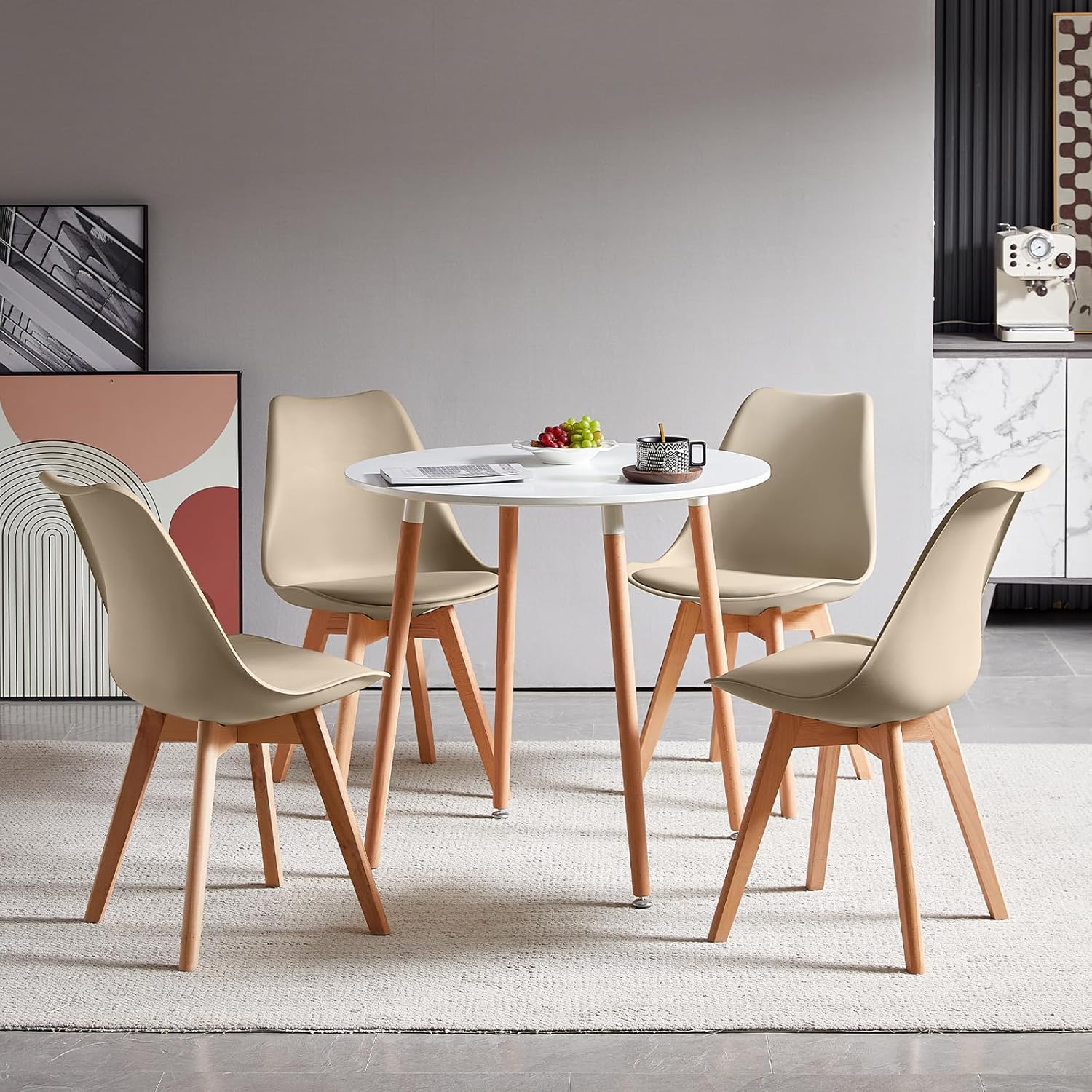 EGGREE - chaises scandinaves lot de 4 - hêtre massif - rembourrées, kaki