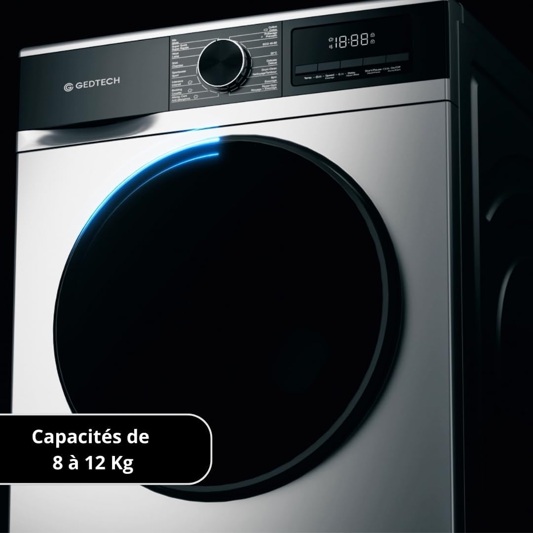 GEDTECH - Lave-linge frontal, 9kg, 1400tr/min, 16 programmes, GLL91400WH