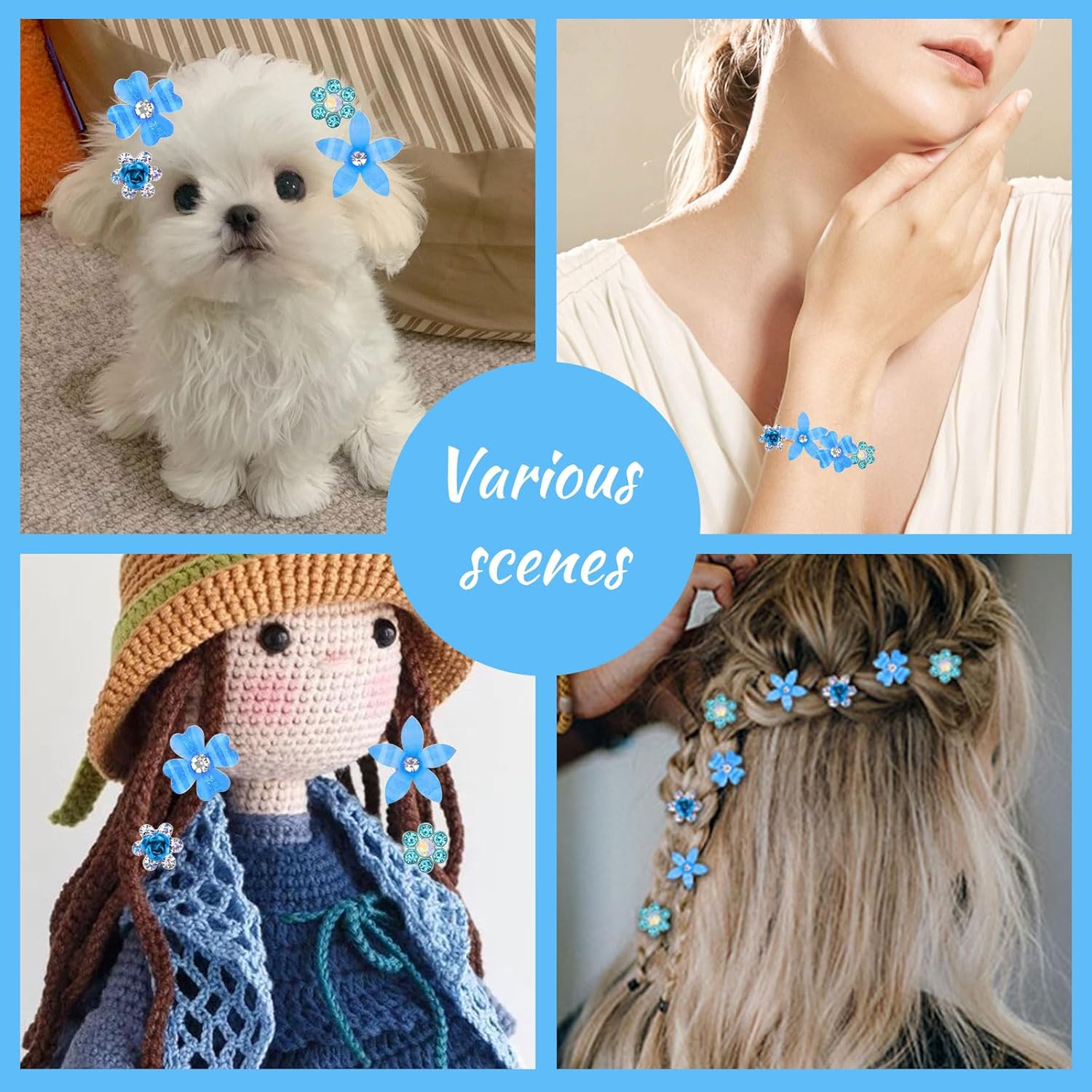 Pinces à cheveux - lot de 20 mini barrettes fleurs strass métal - 4 motifs