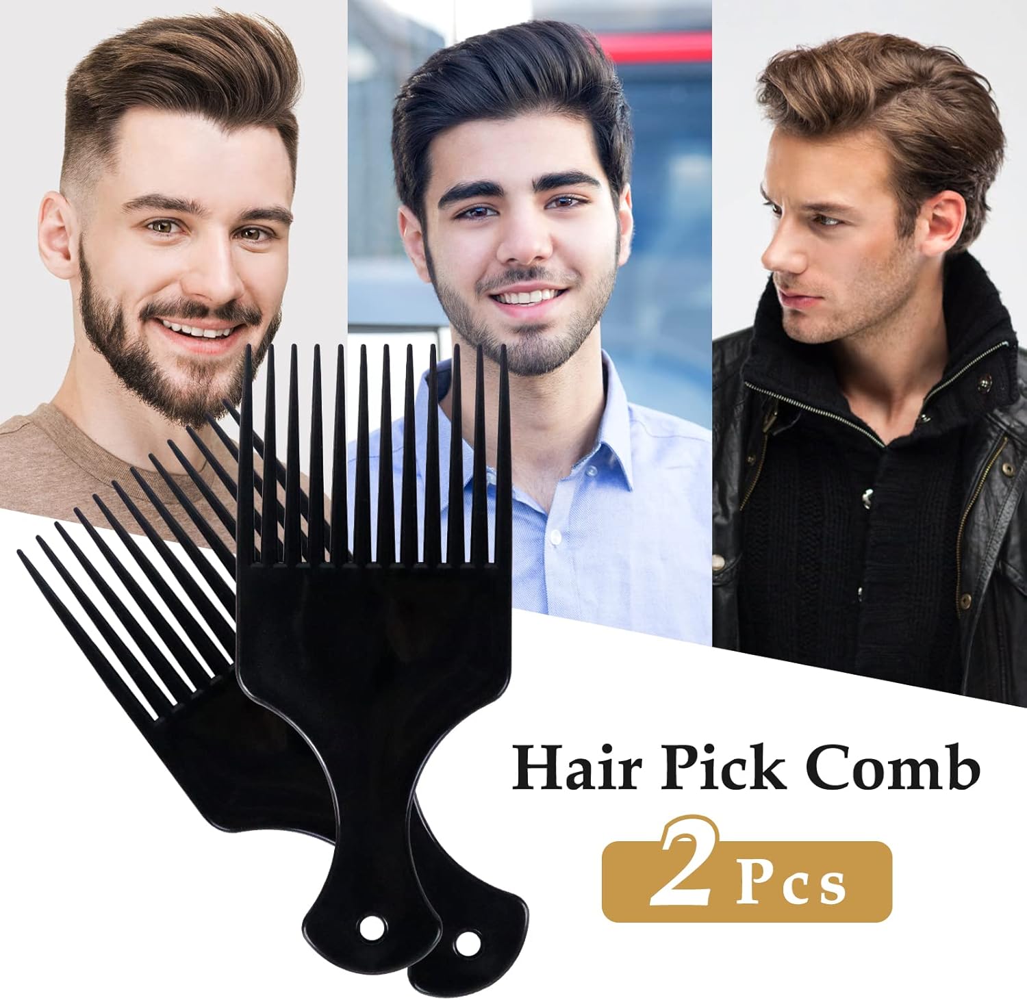 Peigne afro - dents larges, plastique - lot de 2 - idéal cheveux bouclés