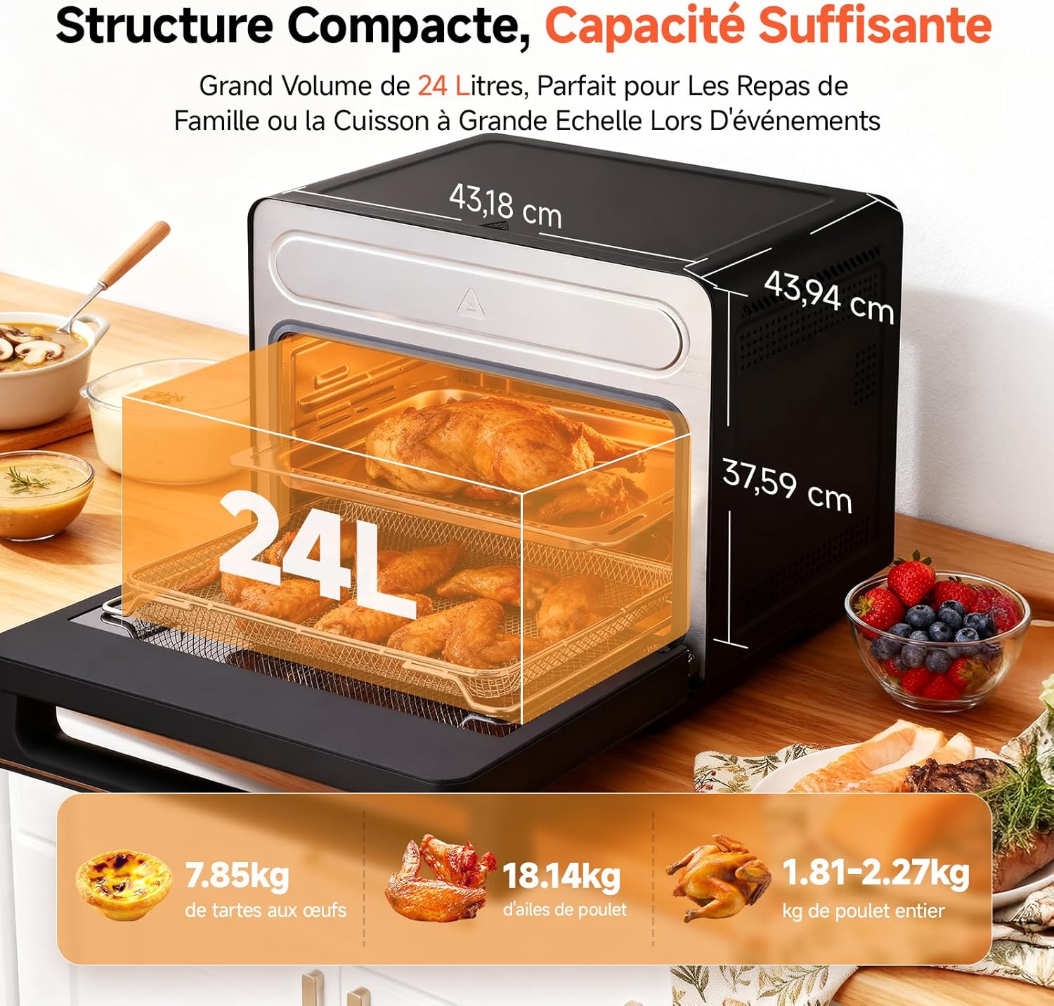 OUNIN - Four Vapeur 24L - inox, LED, 9-en-1, multifonction