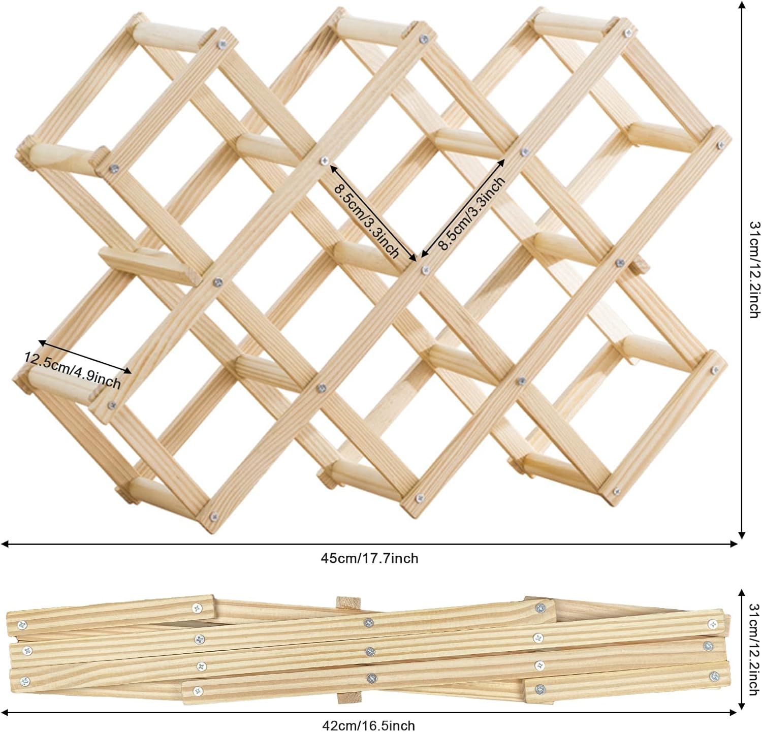 Newaner - Casier à vin Log - 45x12.5x31cm - Bois, 10 bouteilles, 3 niveaux