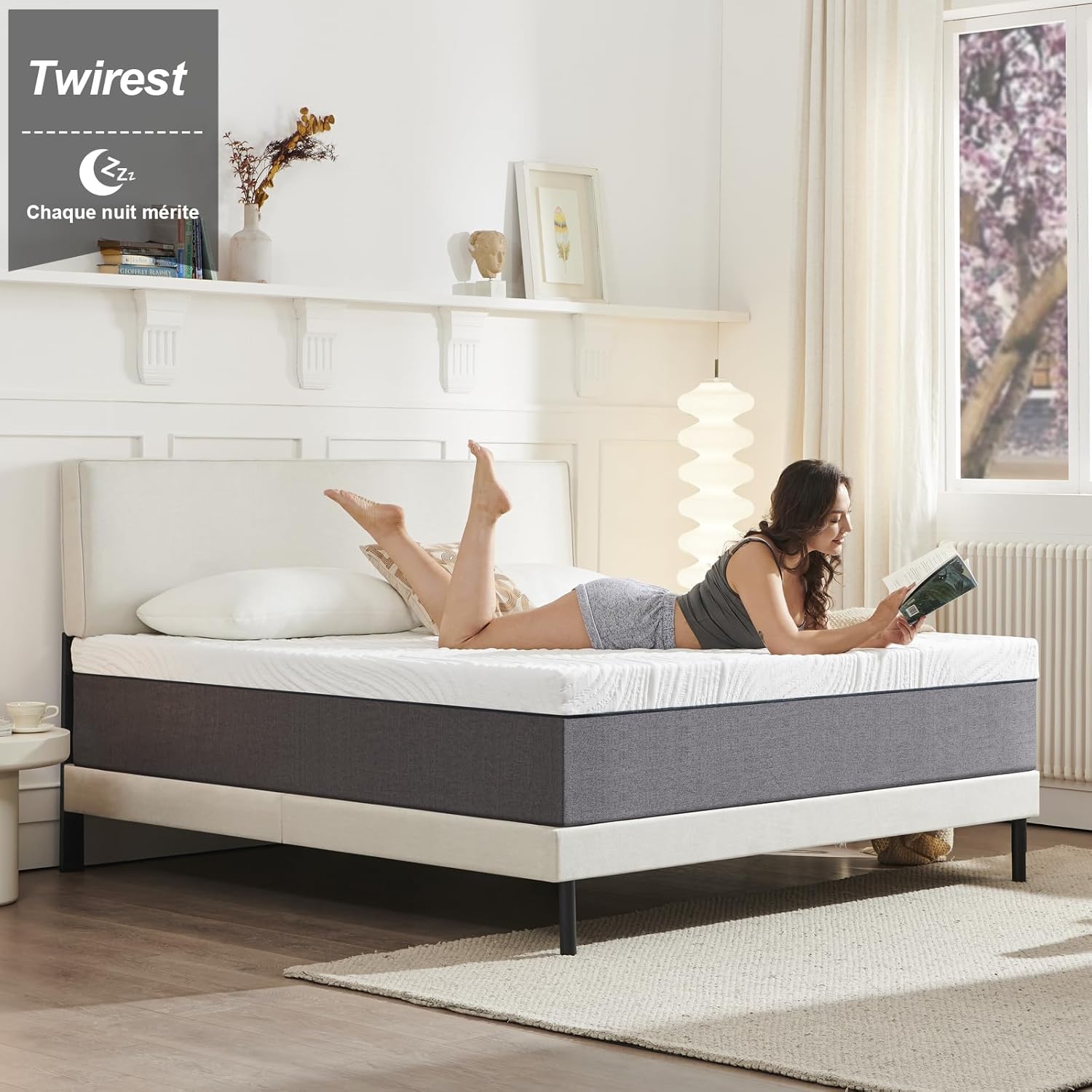 Matelas - 90x190 cm - mousse mémoire, 18 cm, 7 zones, réversible, gris