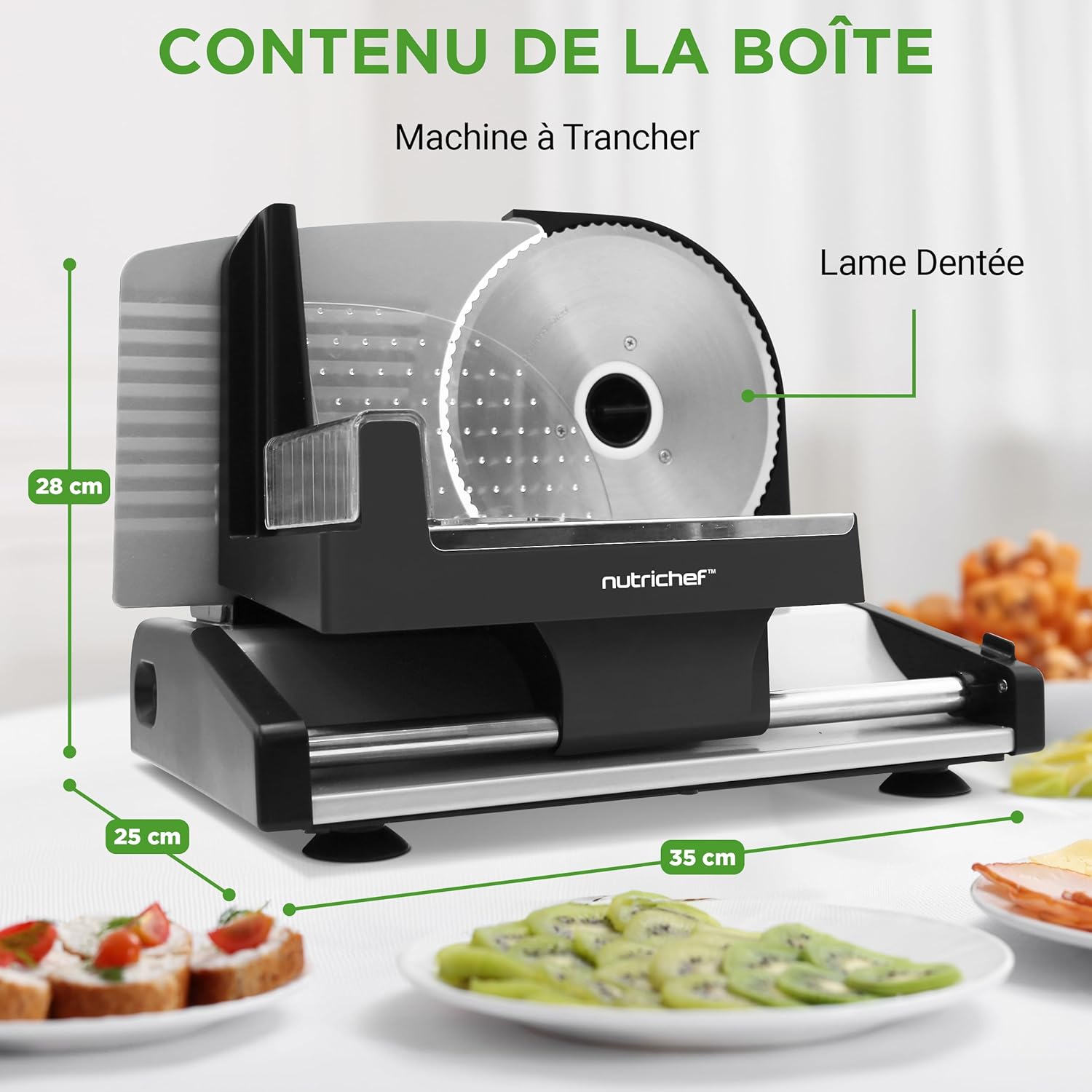 NutriChef - trancheuse électrique 200W, lame 19cm, épaisseur réglable