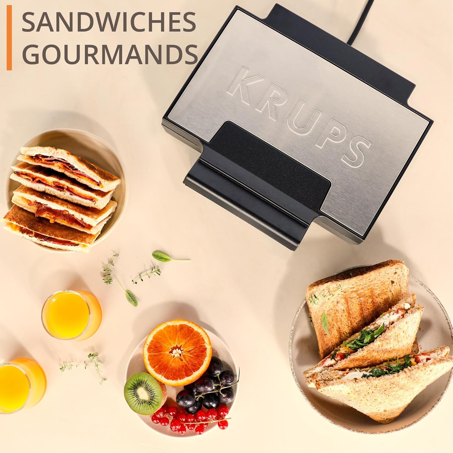 Krups - croque-monsieur compact acier inox, plaques céramique, FDK464