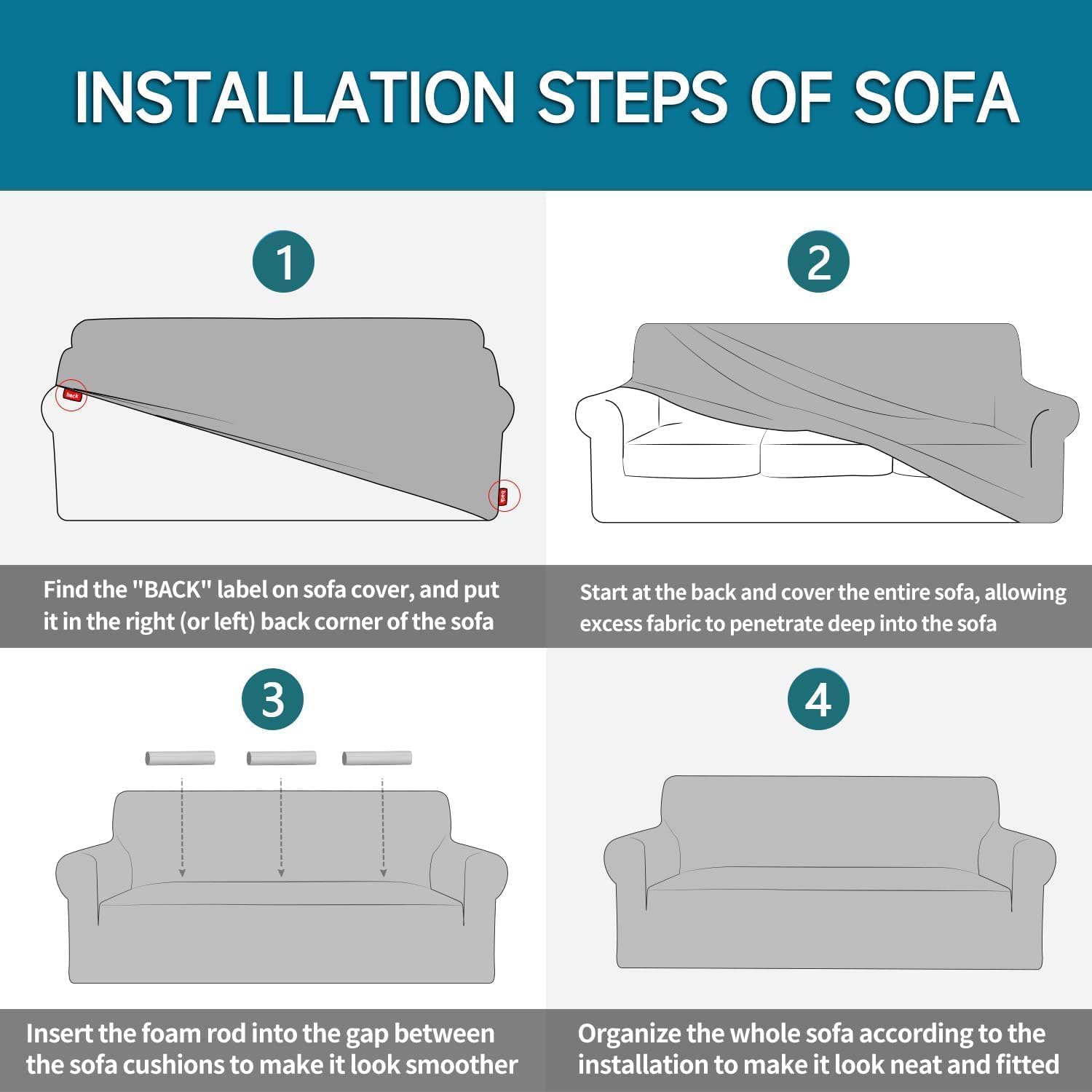 Housse de canapé 1 place - extensible, antidérapante, gris clair