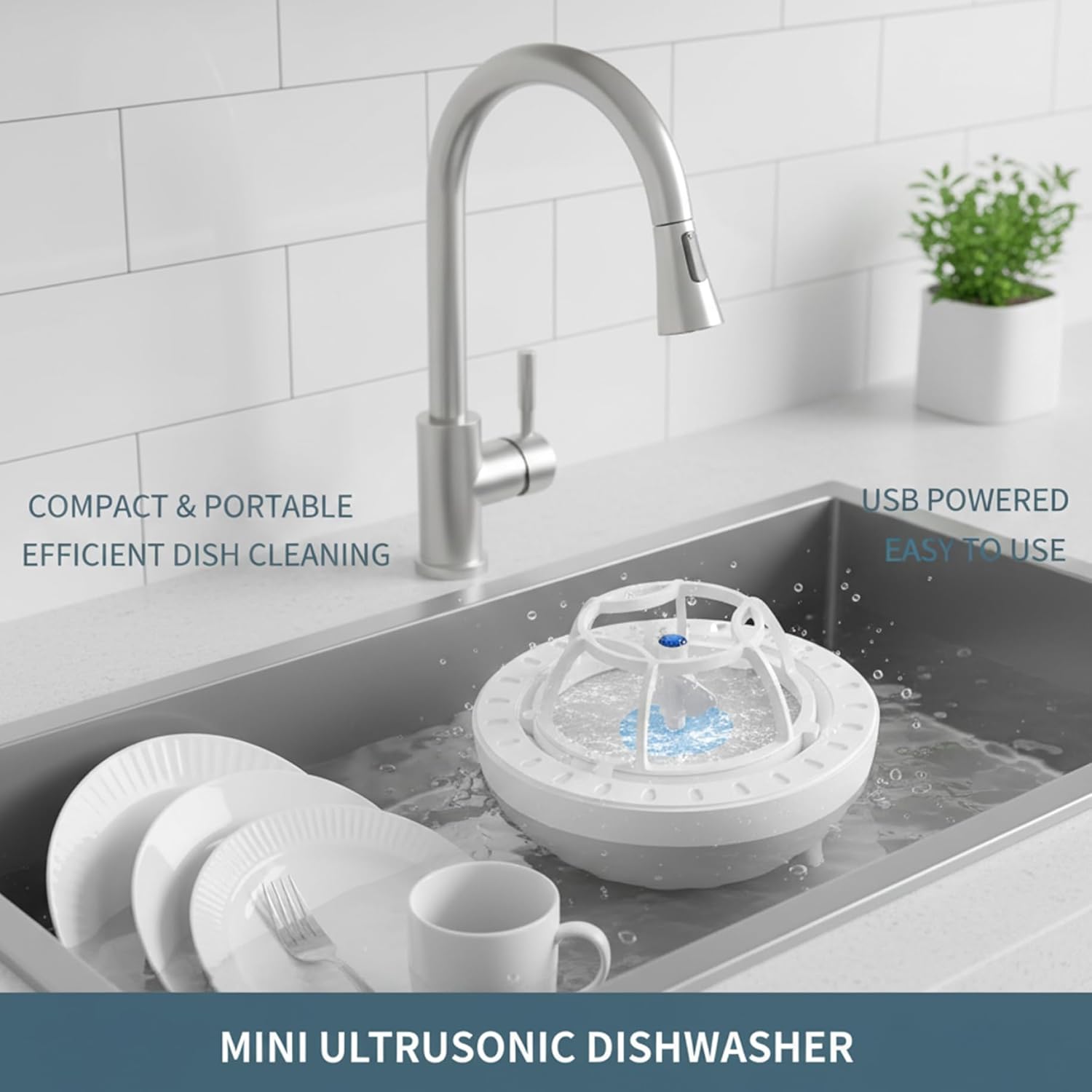 Mini lave-vaisselle compact USB IP67, nettoyage puissant, bleu