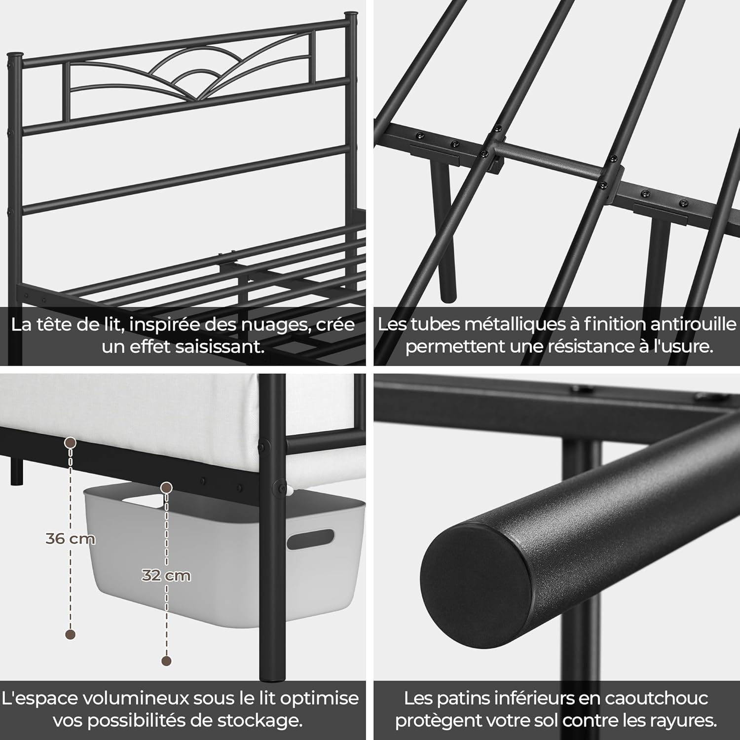 Yaheetech - Lit métal simple - 140x200cm - montage facile, gain de place