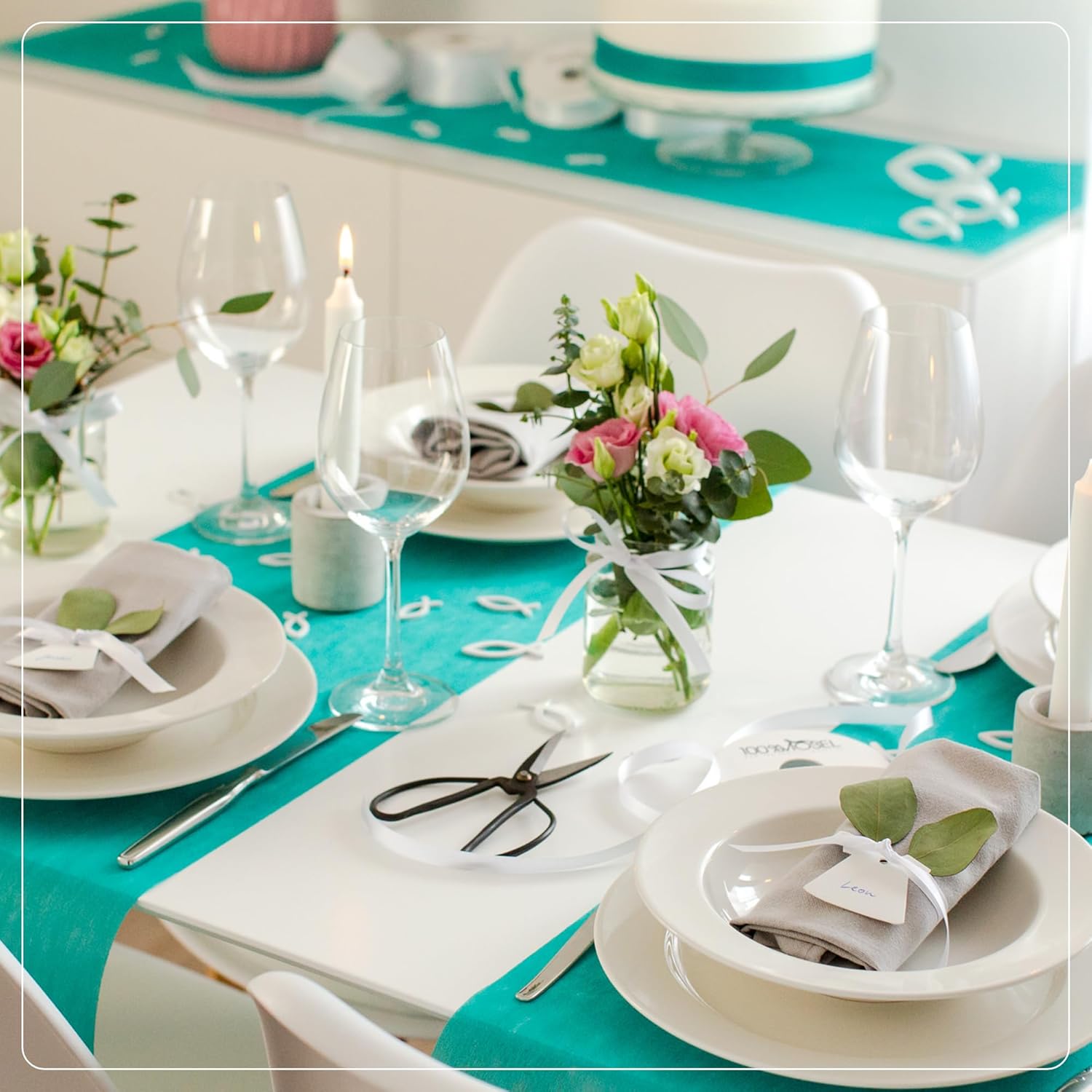 100%Mosel - Chemin de Table non-tissé - 30x250cm - turquoise, décor événementiel