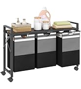 FAVOOSTY Panier à linge à 3 compartiments avec roulettes, 150 l, panier à linge, amovible, pour s...