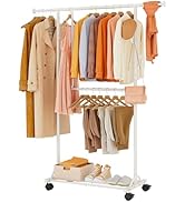 FAVOOSTY Portant à Vêtements avec Roulettes, Tringle Extensible Porte-manteau, Porte-vêtements, B...