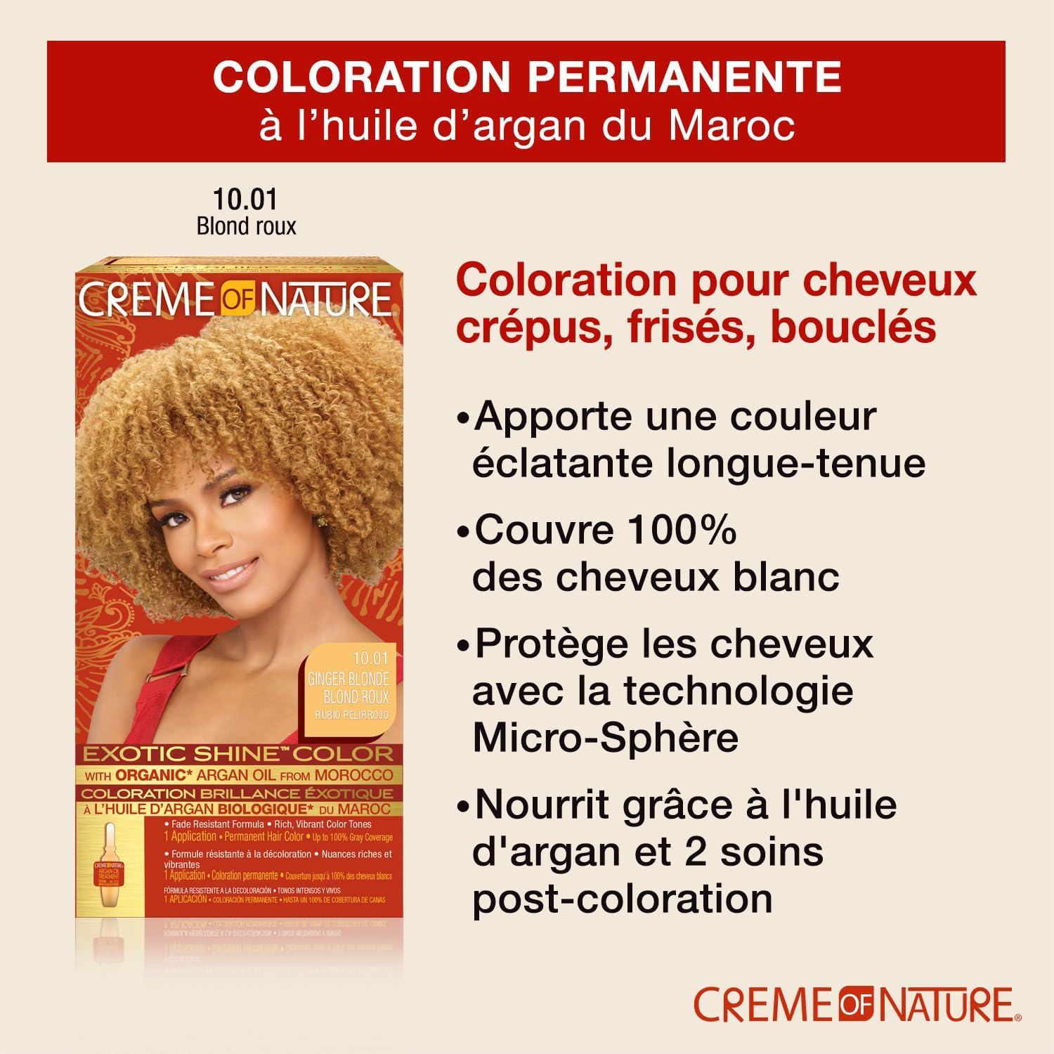 Creme of Nature - Argan Oil coloration longue tenue - 10.01 blond roux - couvre 100% cheveux blancs