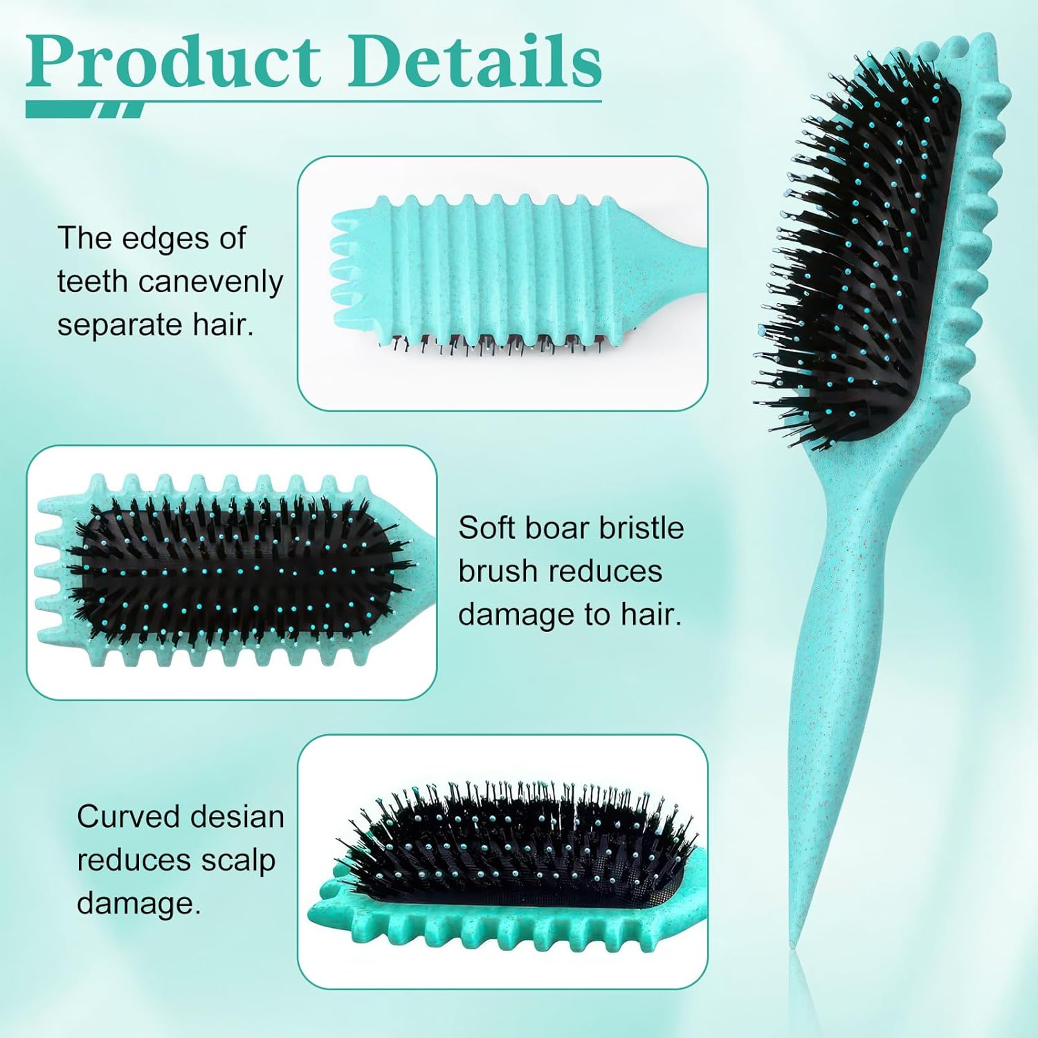 Brosse à friser - antistatique, aérée, cheveux secs/humides, boucles définies, vert