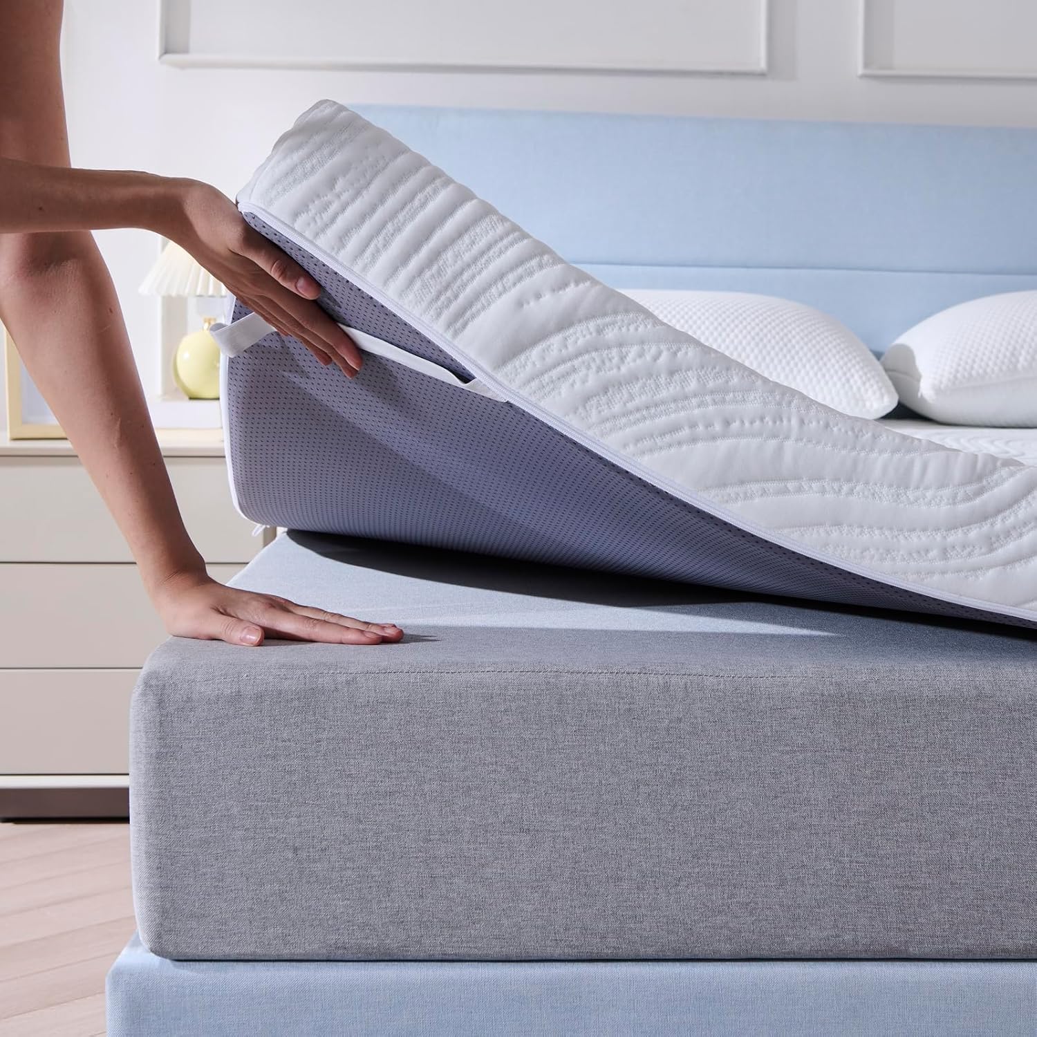Surmatelas - mousse mémoire gel 180x200x7,5cm, housse lavable, antidérapant
