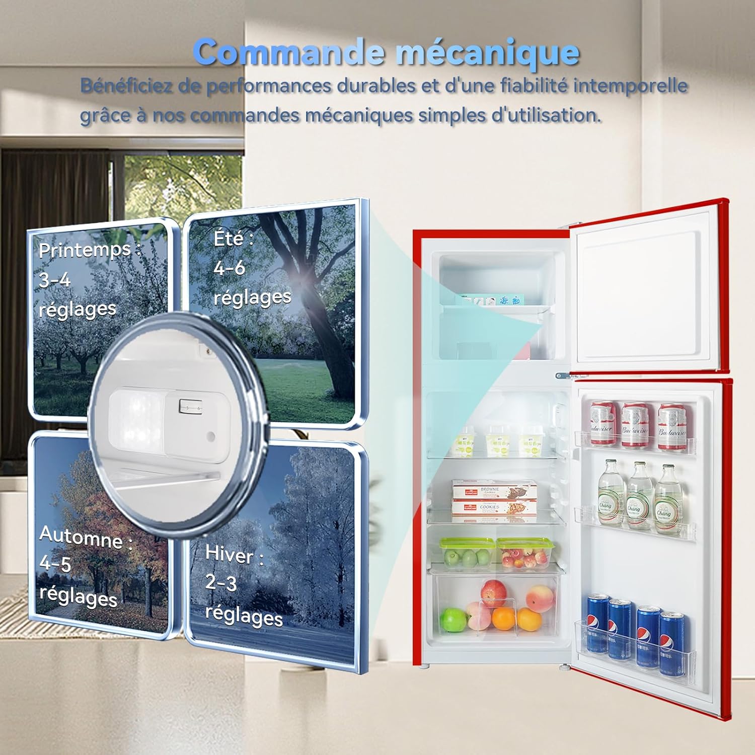 Magictec - Frigo vintage série - 120L, Low Frost, LED, rouge