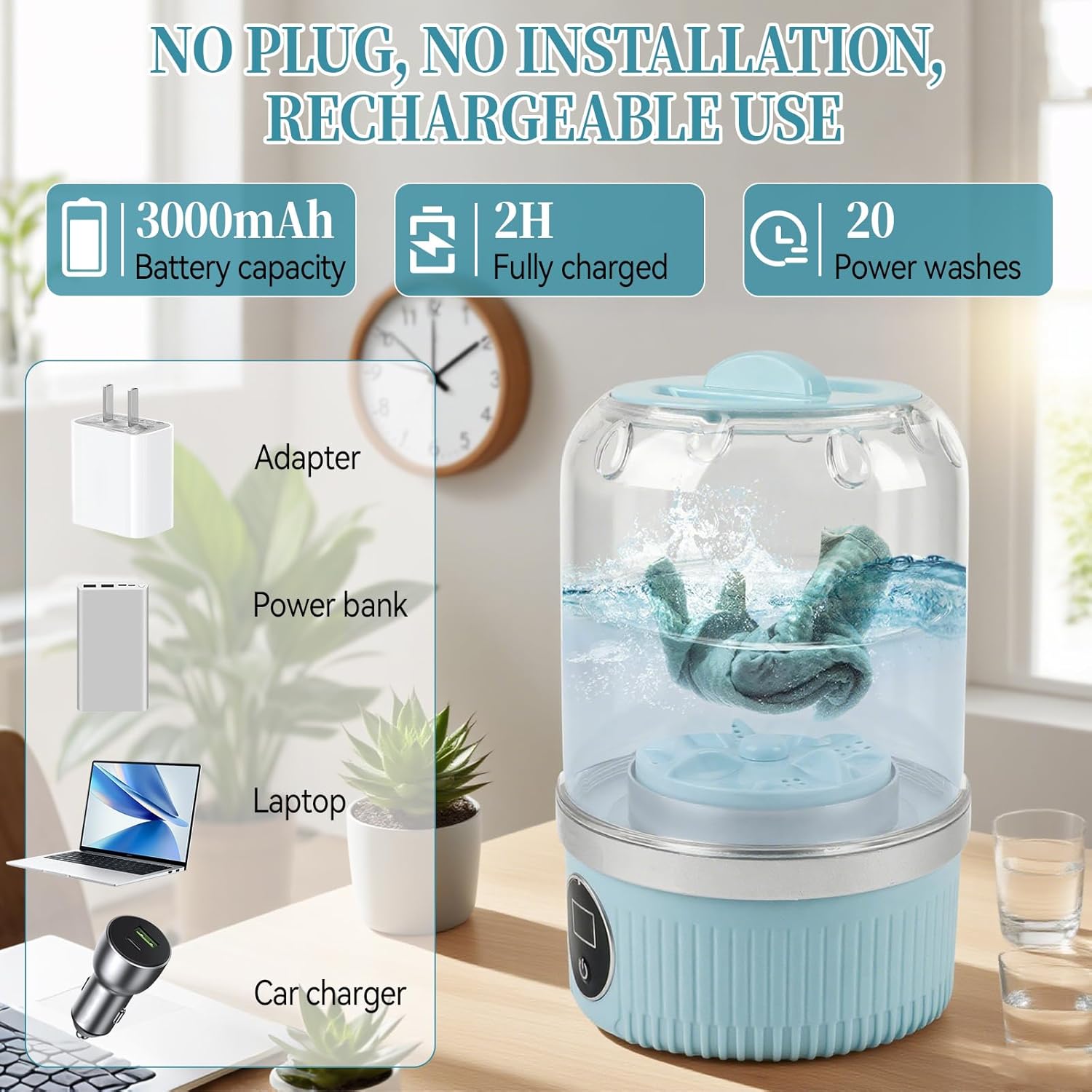 Mini machine à laver portable - compacte - 2 modes - rechargeable sans fil