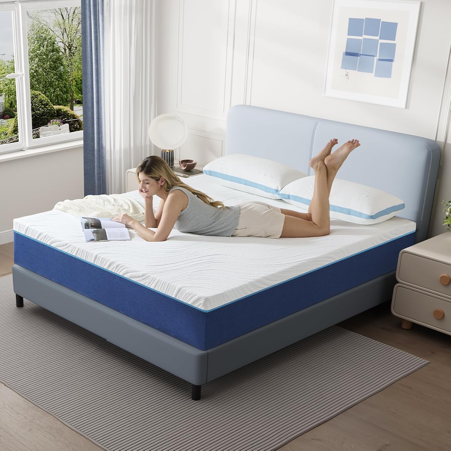 Matelas - 140x200cm - mousse mémoire, 7 zones, réversible, 25cm épais
