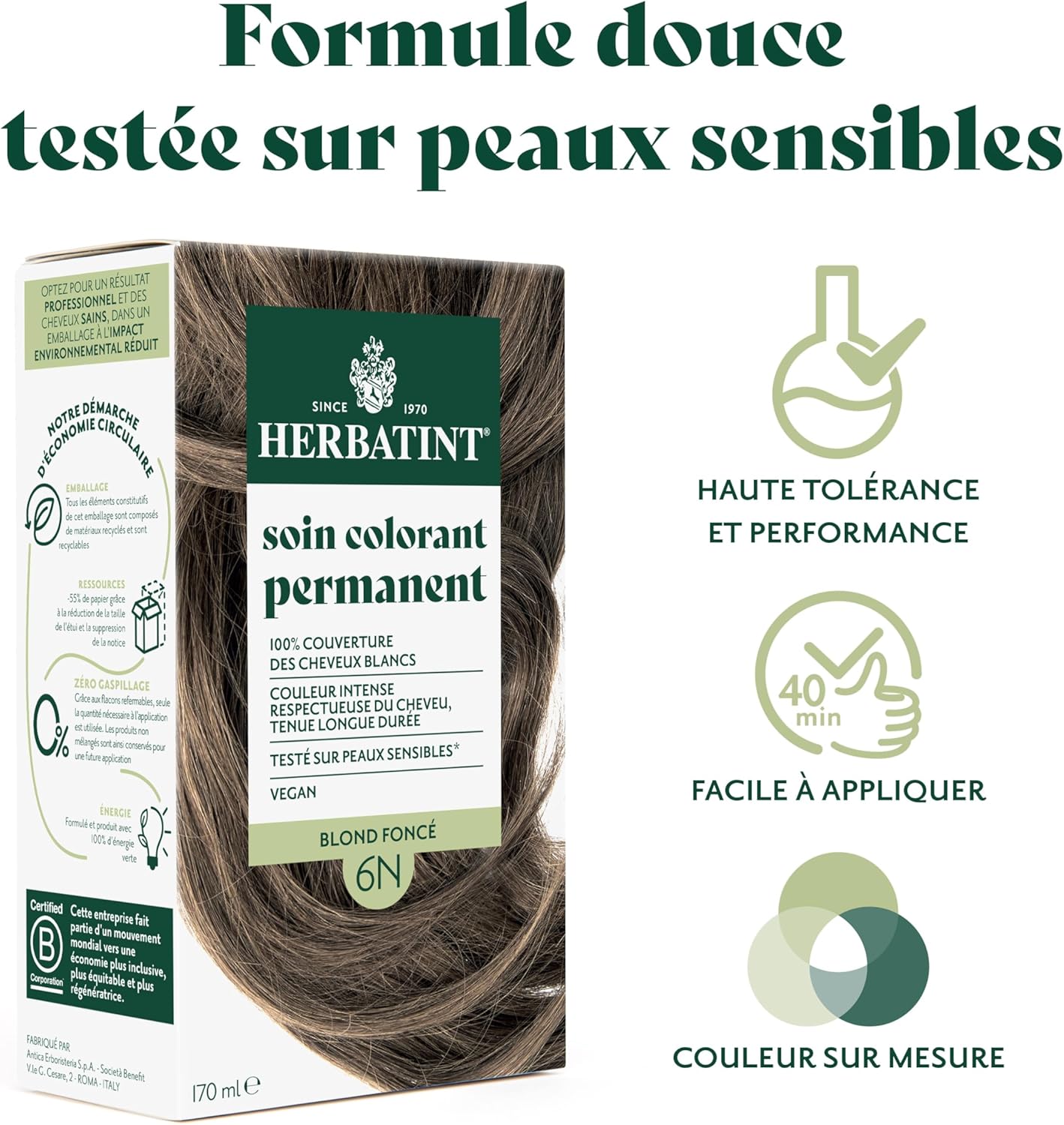 Herbatint - Coloration Cheveux 6N, 170ml, sans ammoniaque, 100% couvrant