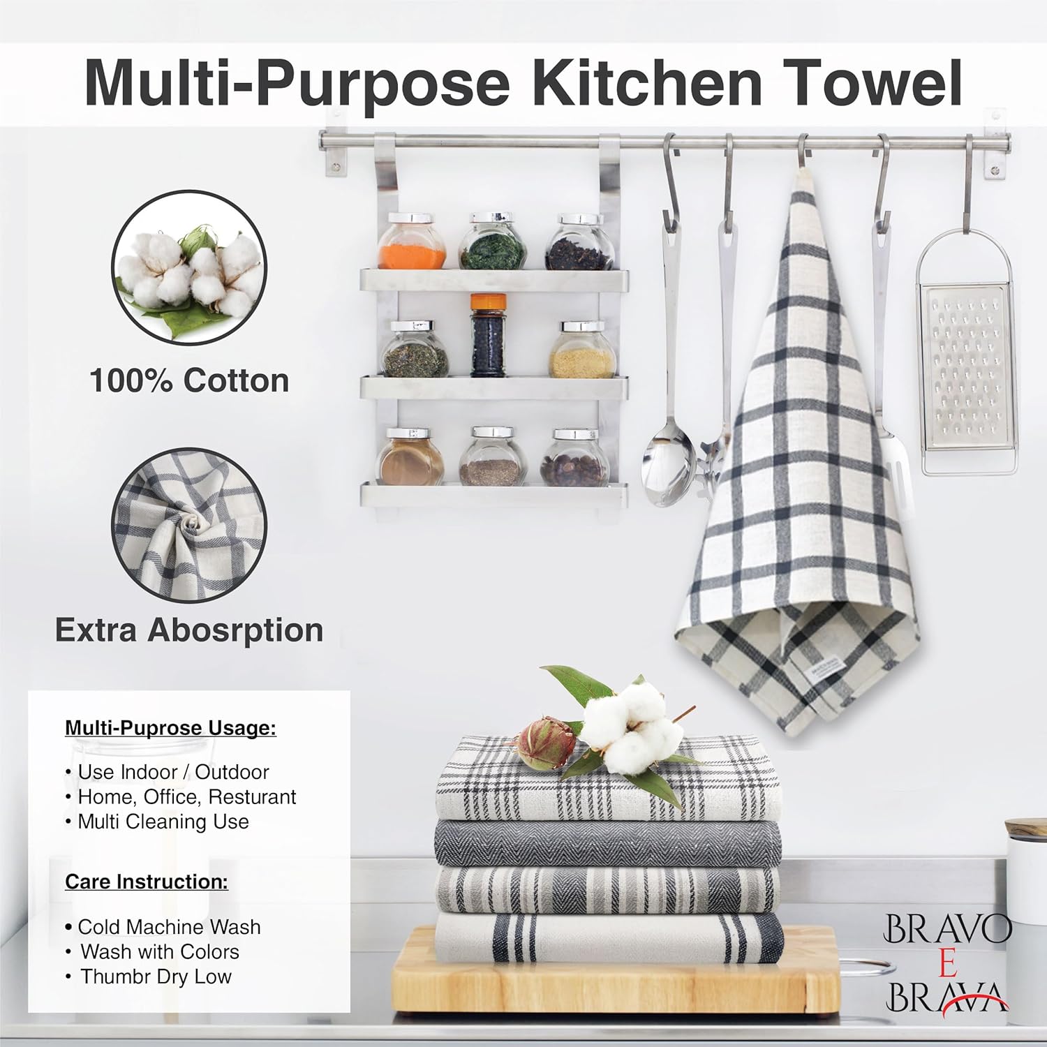 Torchons de cuisine - lot de 5 - 45x70 cm - coton super absorbant, lavable