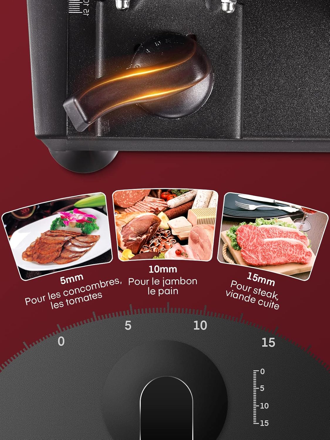 Trancheuse électrique - 200W, 19cm, 2 lames, épaisseur réglable