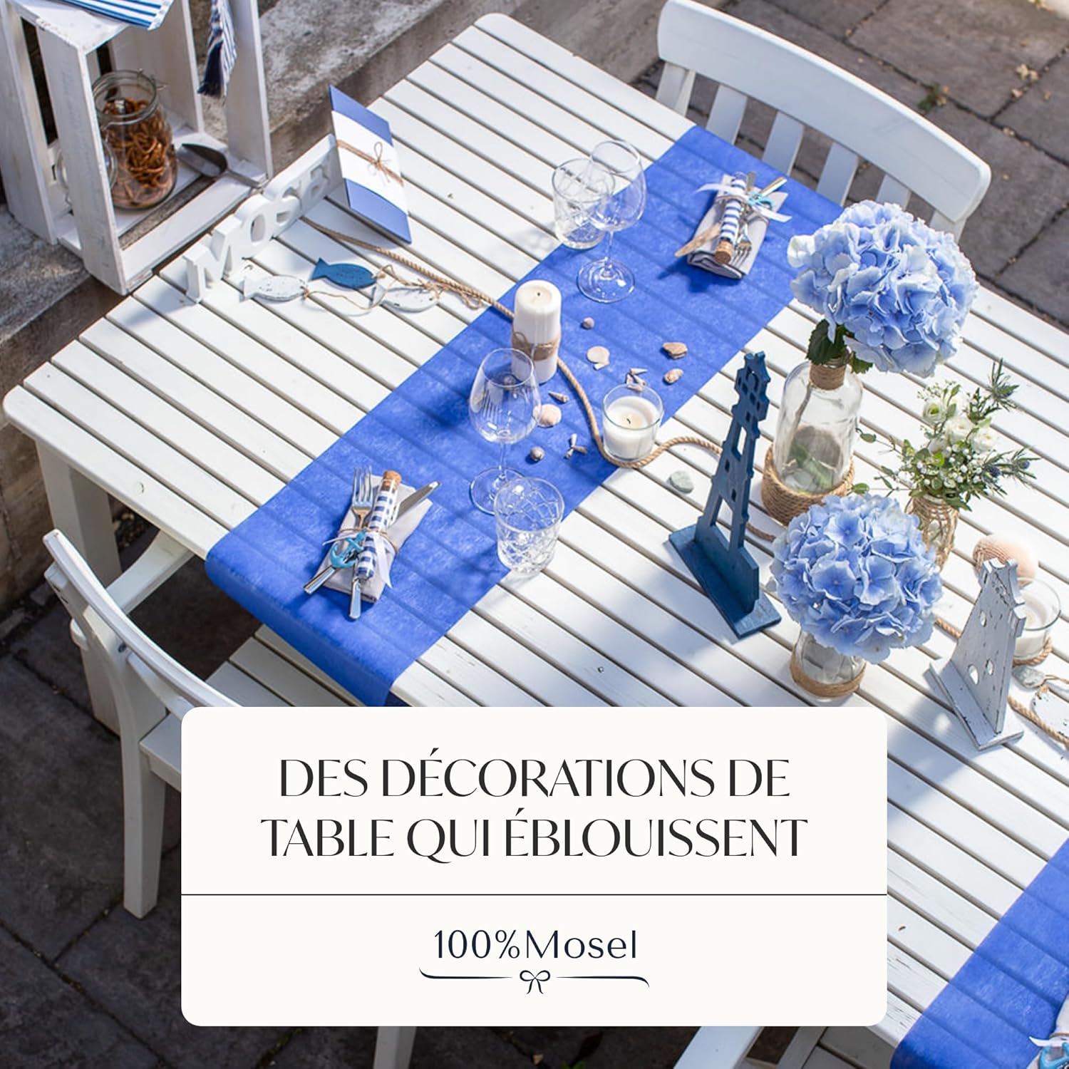 100%Mosel - Chemin de Table non-tissé - 30x2500 cm - Bleu royal, décoration occasions spéciales