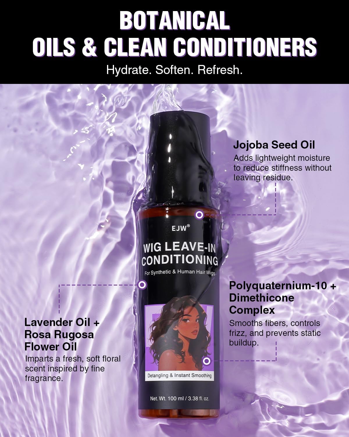 Spray Soin Sans Rinçage - démêlant perruques, jojoba, 100ml