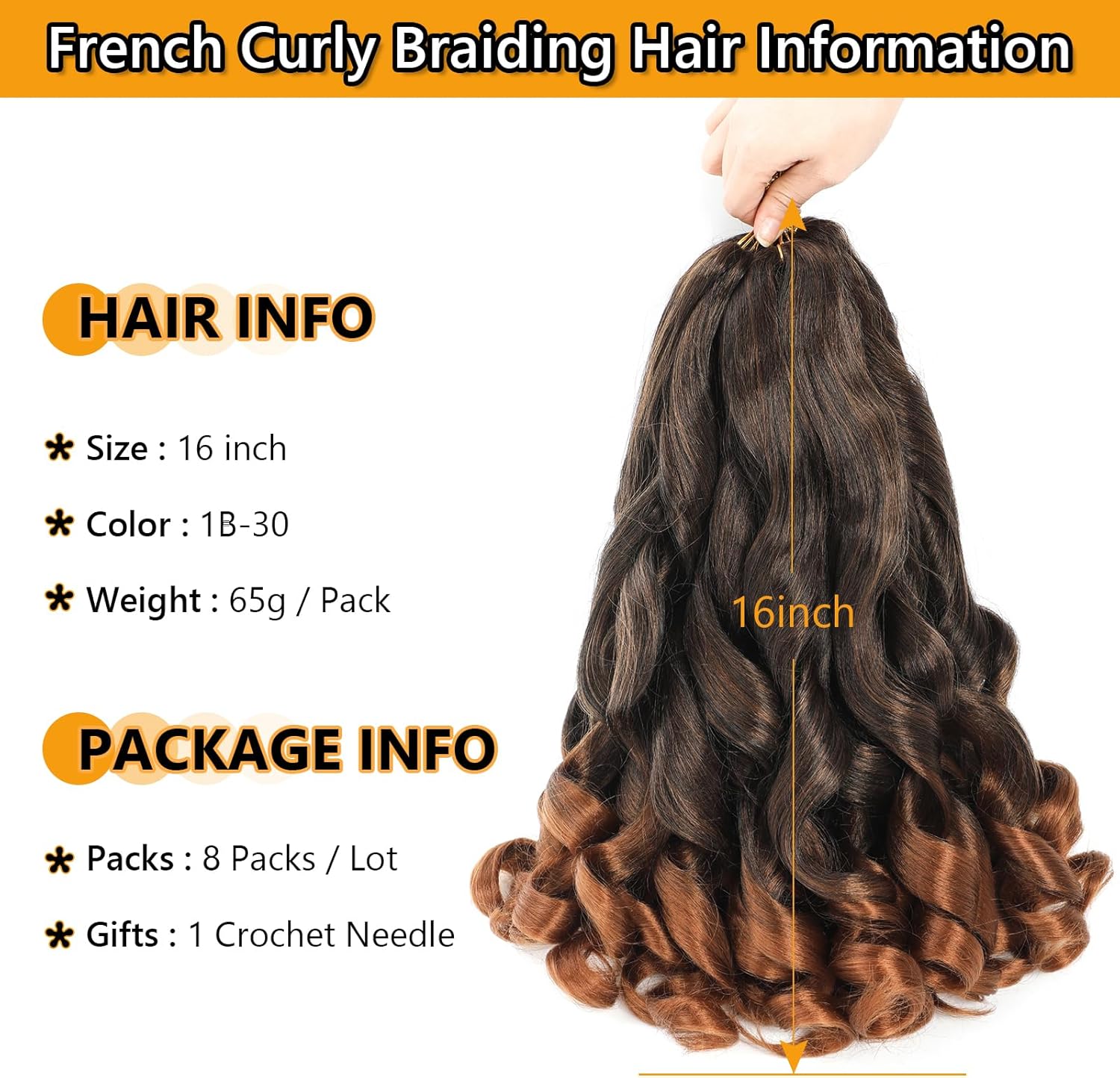 Meches Boucle Pour Tresses - French Curl - 41cm - 8 paquets, boucles loose wavy, couleur 1B/30