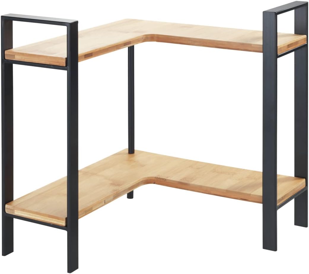 WENKO - Lou - 30x33x30cm - étagère d'angle cuisine, 2 niveaux, bambou/acier