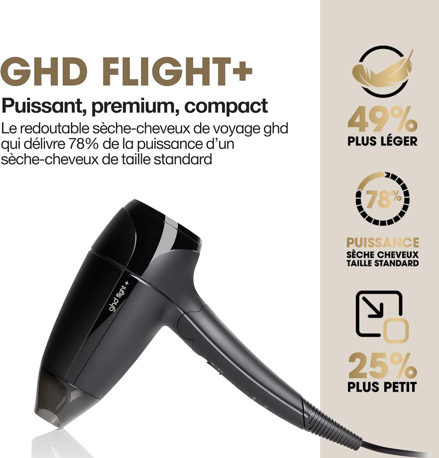 ghd - Flight+ compact pliable, double voltage, idéal voyage, noir