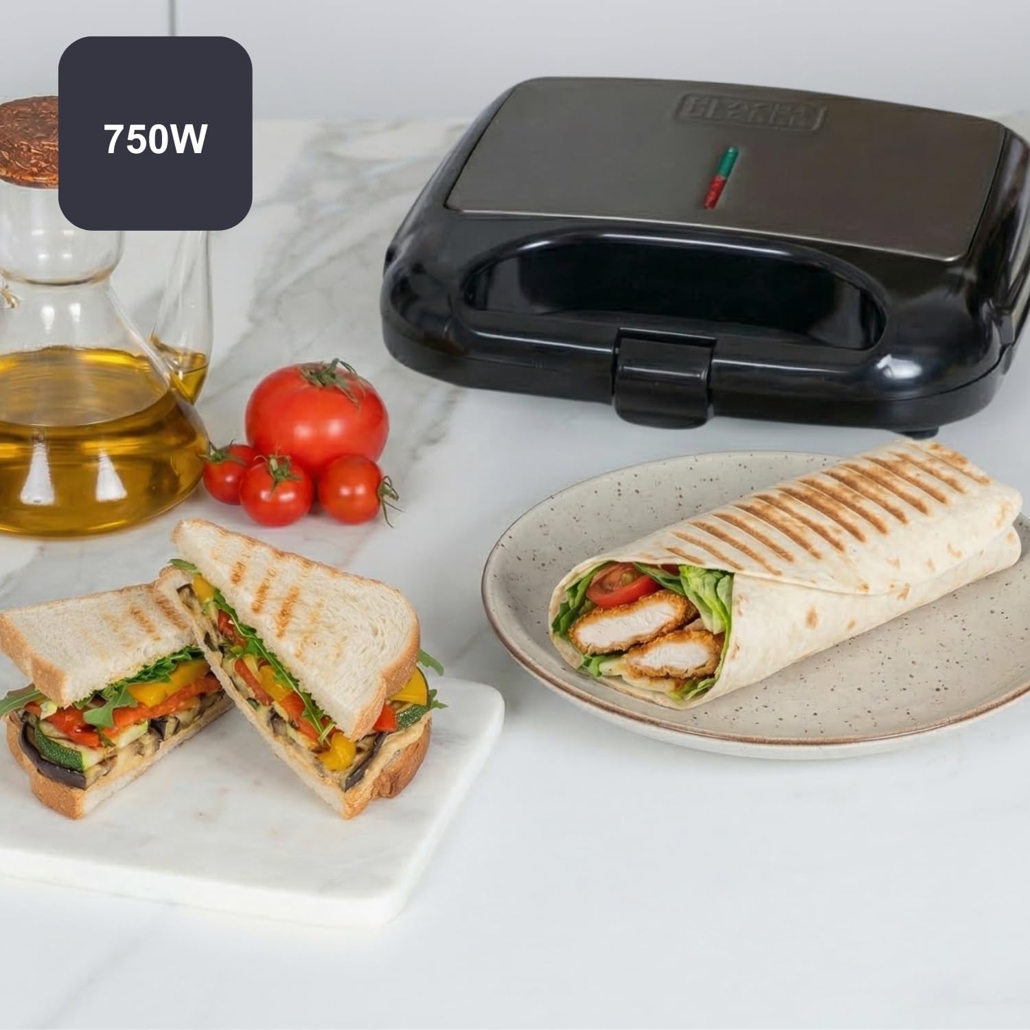 BLACK+DECKER - machine à sandwich compacte - 750W - plaques grill 21,5x12,5cm - antiadhésives - BXSA752