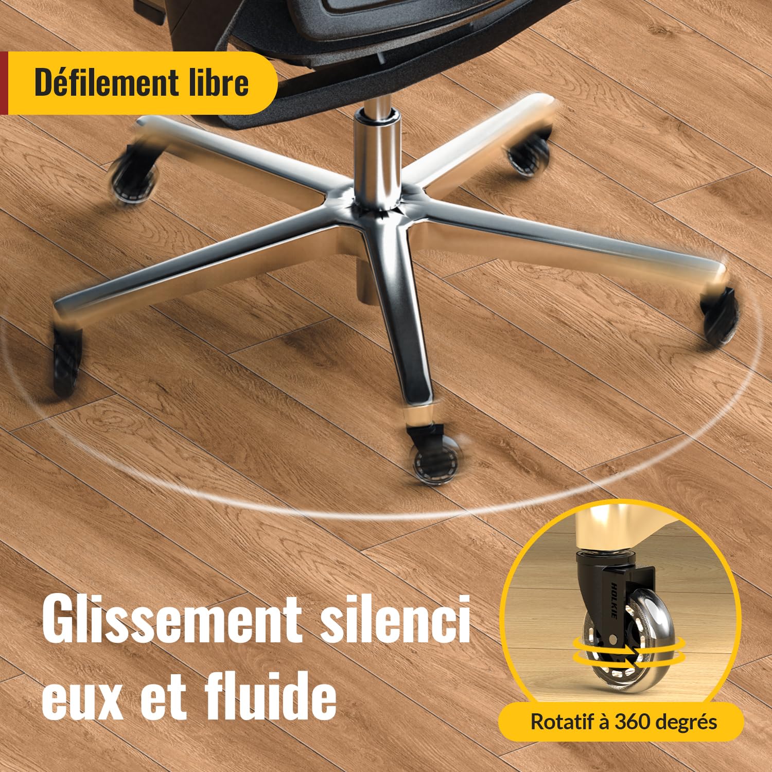 Holkie - roulettes caoutchouc pour chaise bureau - 11x22 mm - lot de 5 robustes, pour sols bois et tapis