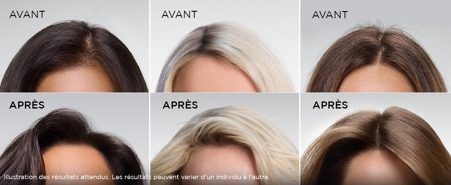 Le texte se lit « AVANT APRÈS » (Avant Après). Plusieurs images montrant une séquence de démonstration de beauté ou de soins de la peau.