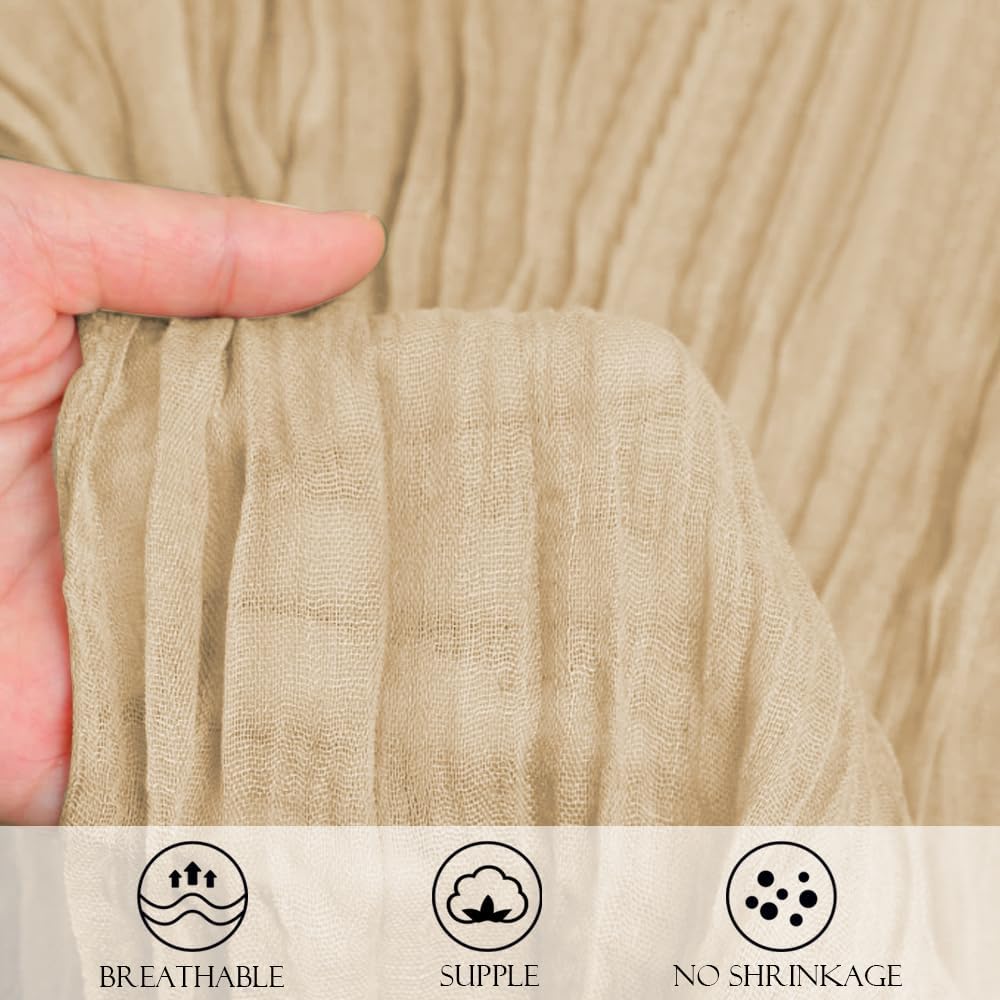 Chemin de table - mousseline gaze de coton 90x300cm beige rustique