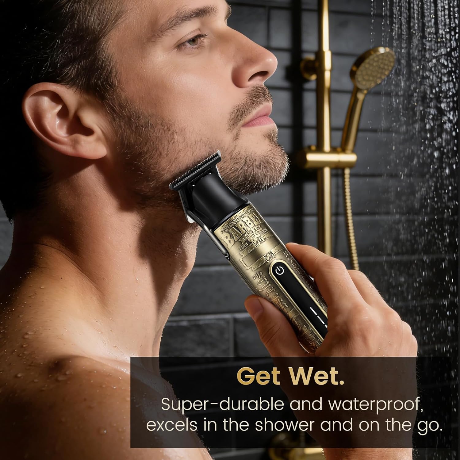Tondeuse barbe homme - professionnelle - Charge USB Type C - 4 sabots magnétiques, IPX6, usage sec/humide