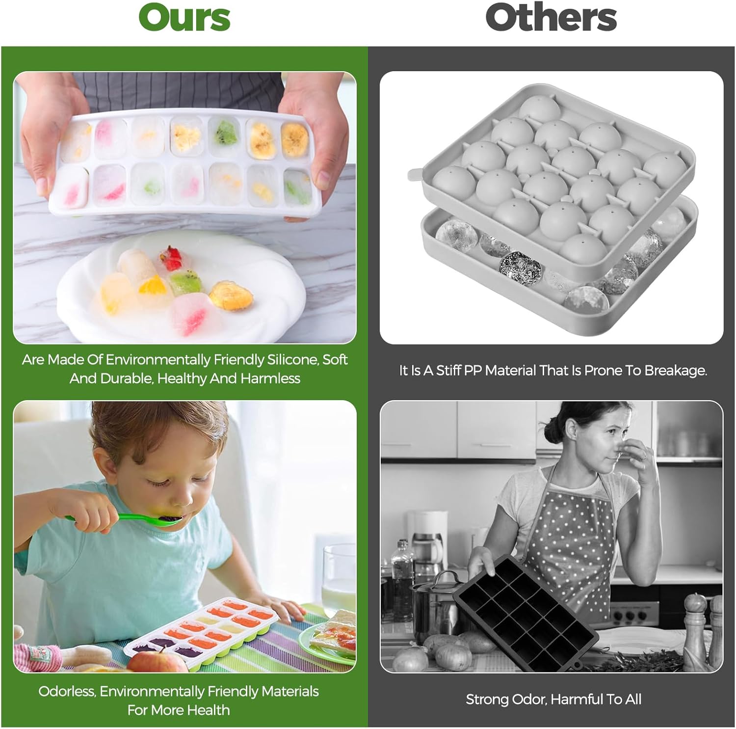 Bacs à glaçons silicone - 2 pièces - 24 alvéoles - couvercles, sans BPA, facile démoulage