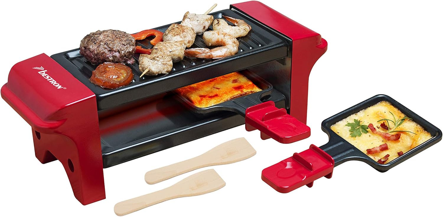 Bestron - Mini Raclette 2 pers, 350W, antiadhésif, Rouge/Noir