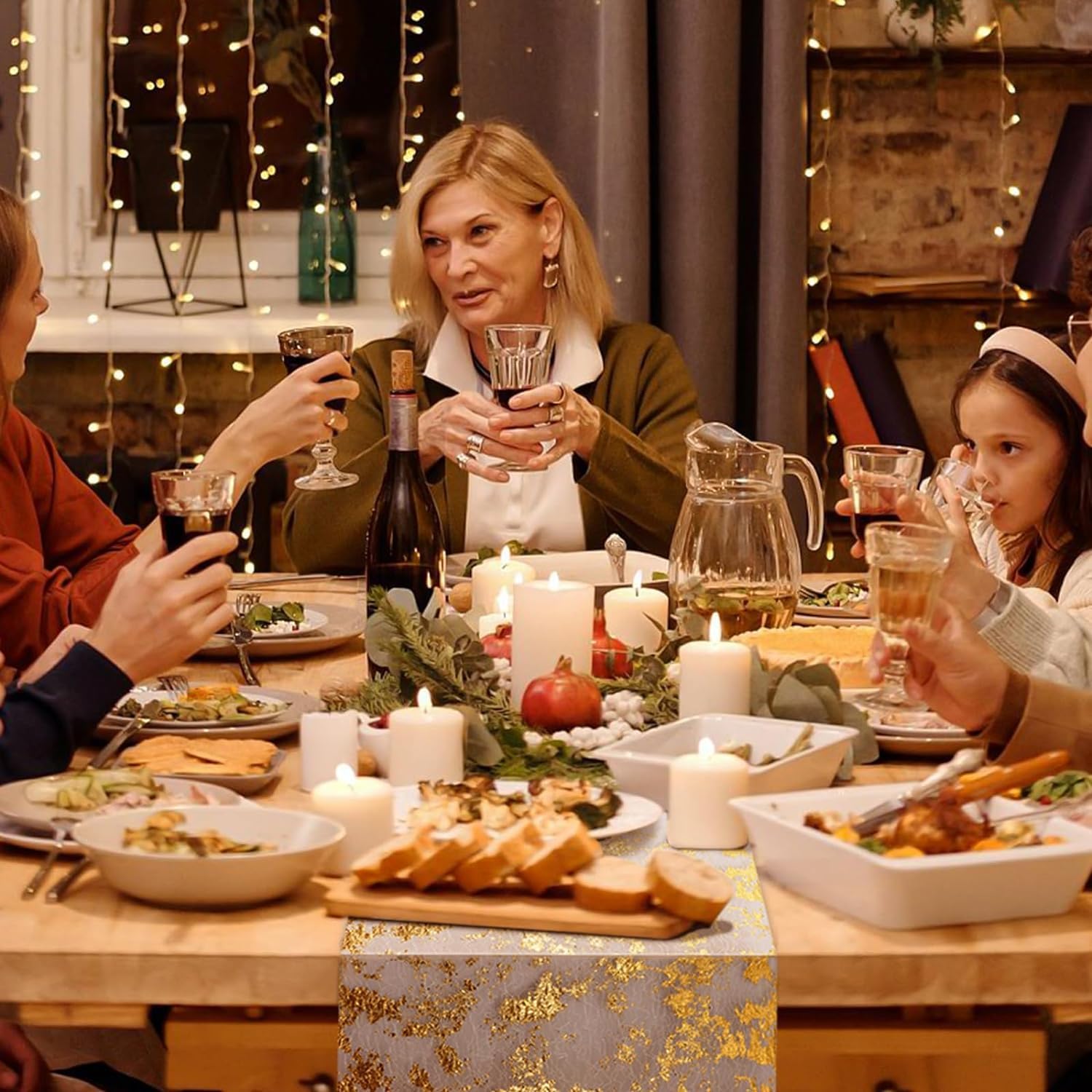 Chemin de Table Filet - feuille d'or - 28x1000cm - polyester, lot de 2